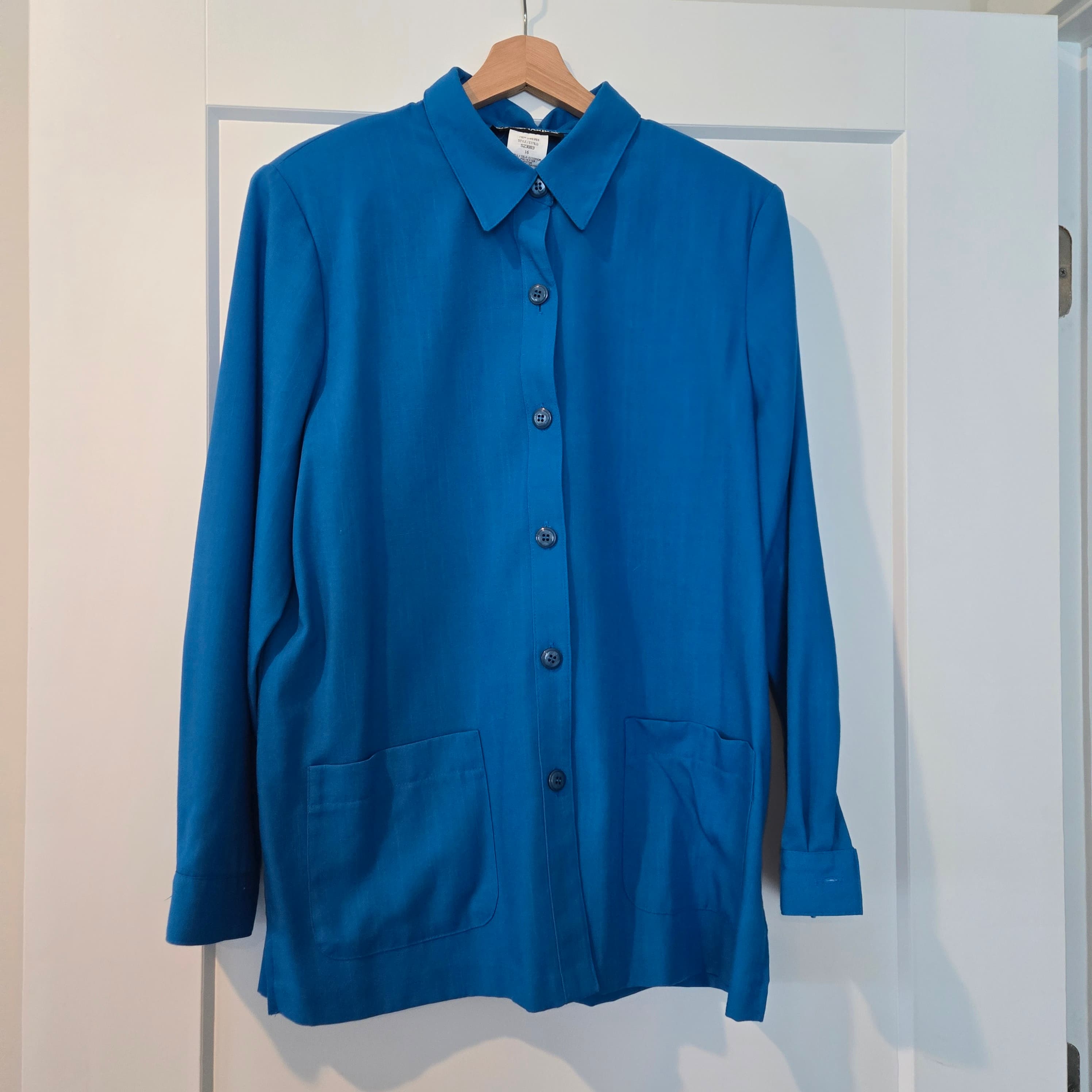 Blue Button-Up Long Sleeve Shirt with Pockets