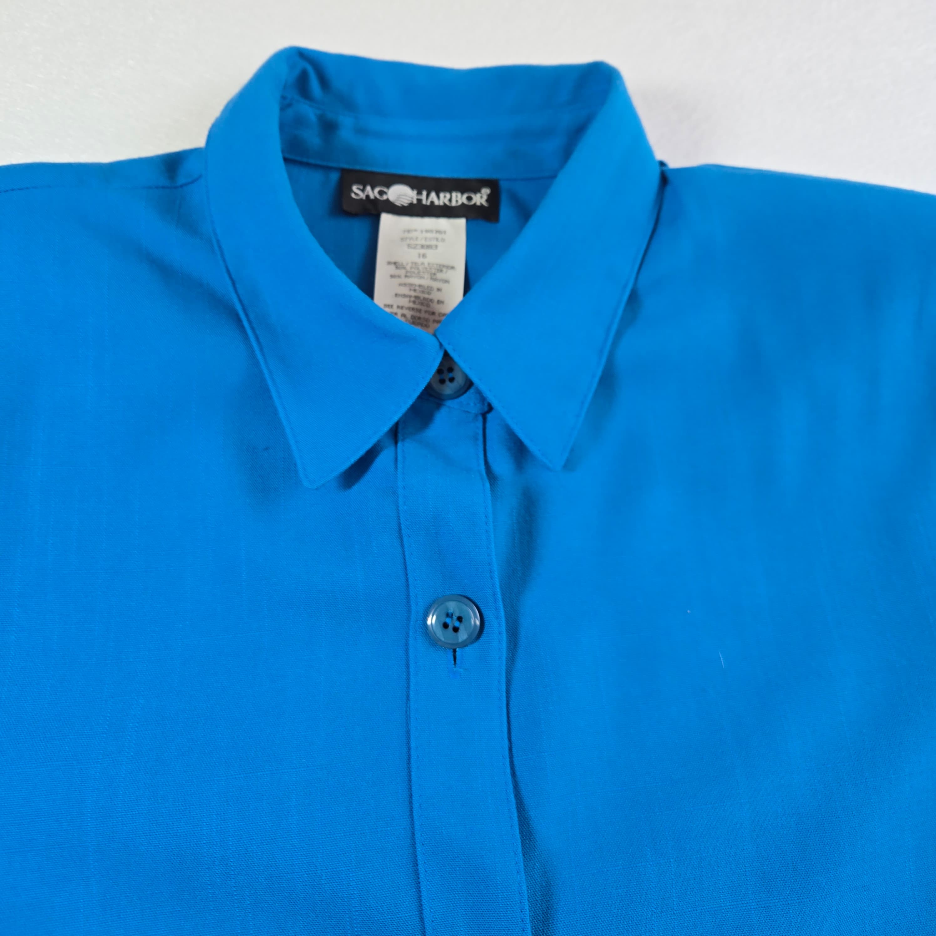 Blue Button-Up Long Sleeve Shirt with Pockets - Thumbnail 5