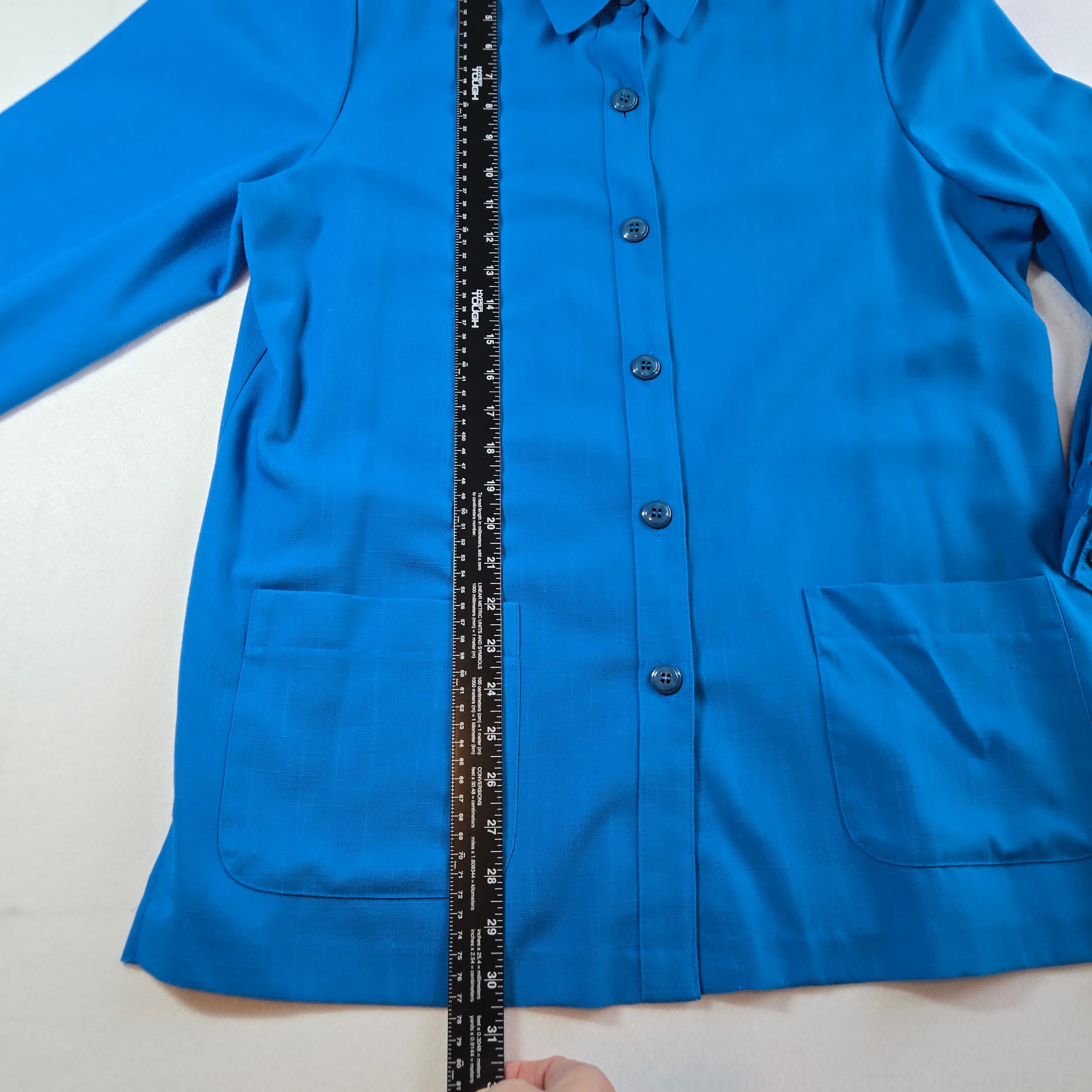 Blue Button-Up Long Sleeve Shirt with Pockets - Thumbnail 3