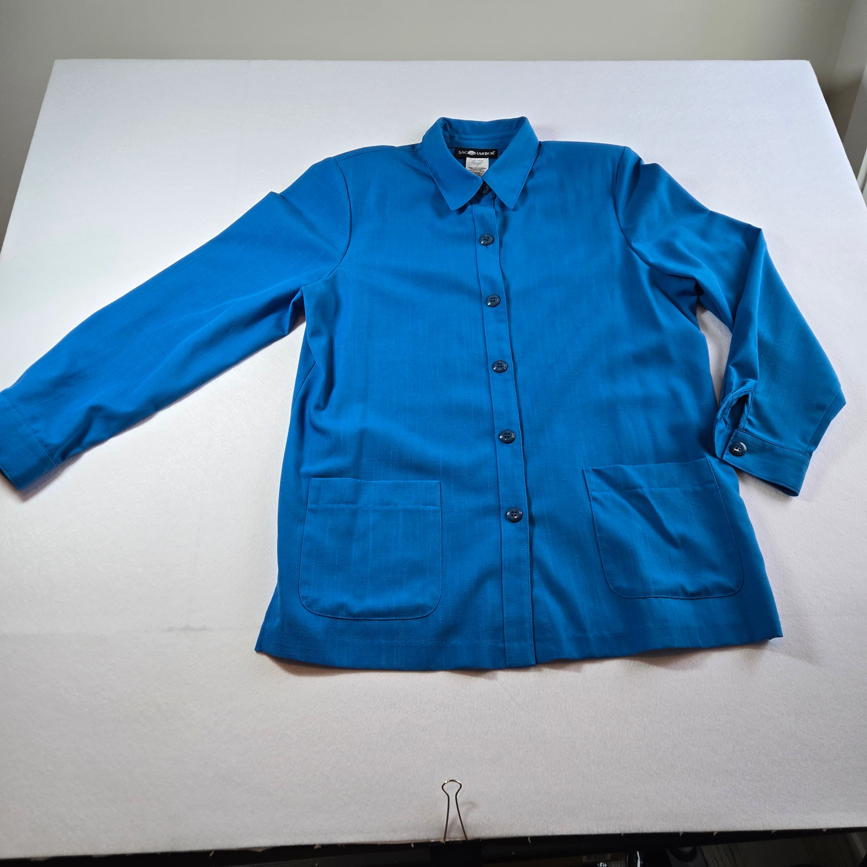Blue Button-Up Long Sleeve Shirt with Pockets - Thumbnail 4