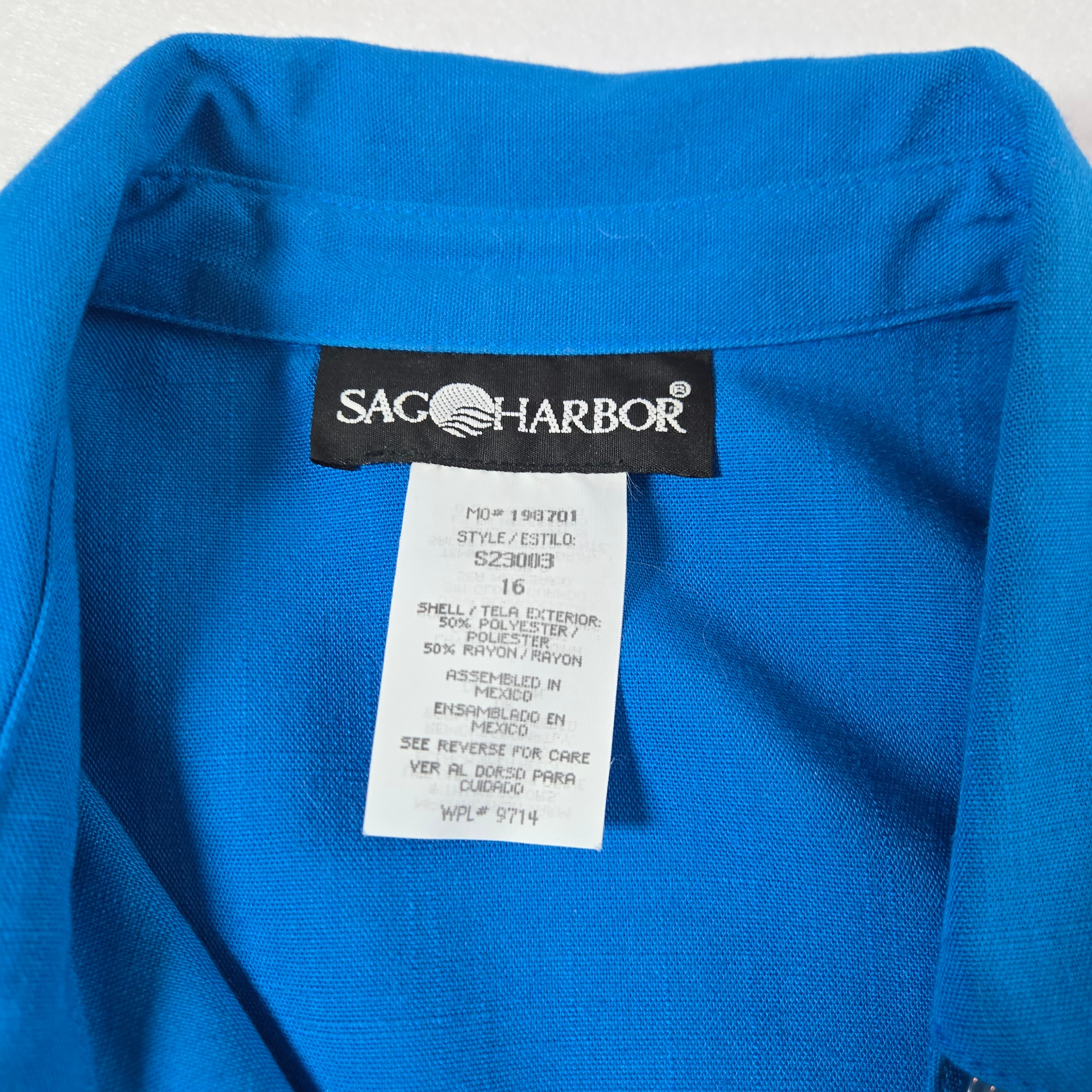 Blue Button-Up Long Sleeve Shirt with Pockets - Thumbnail 6