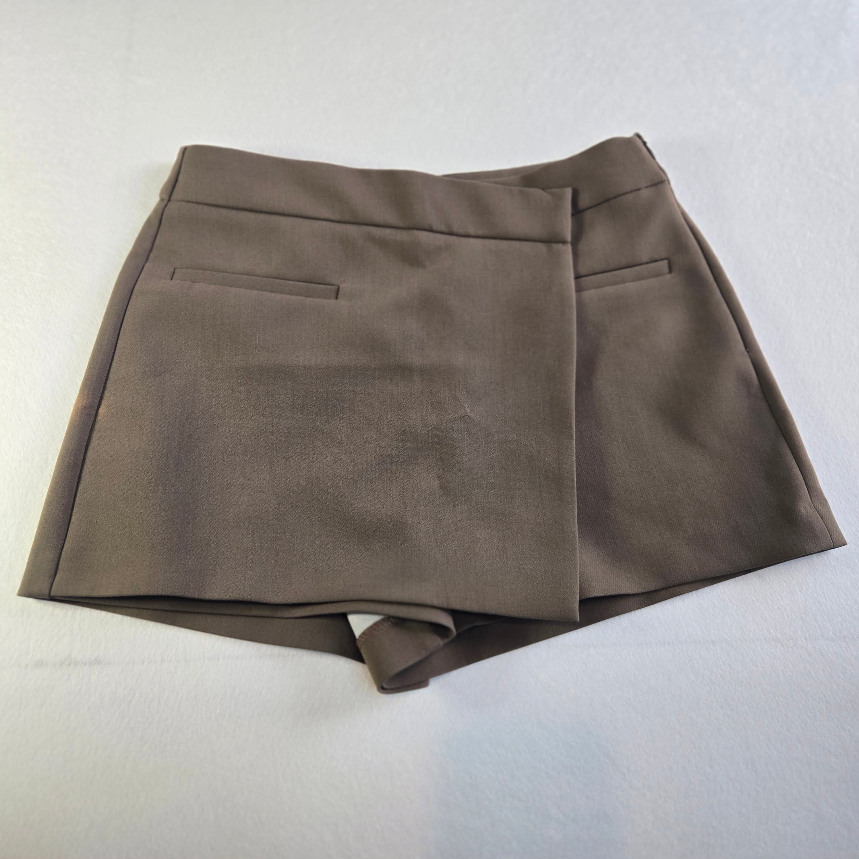 Women's Khaki Wrap Shorts with Side Zipper