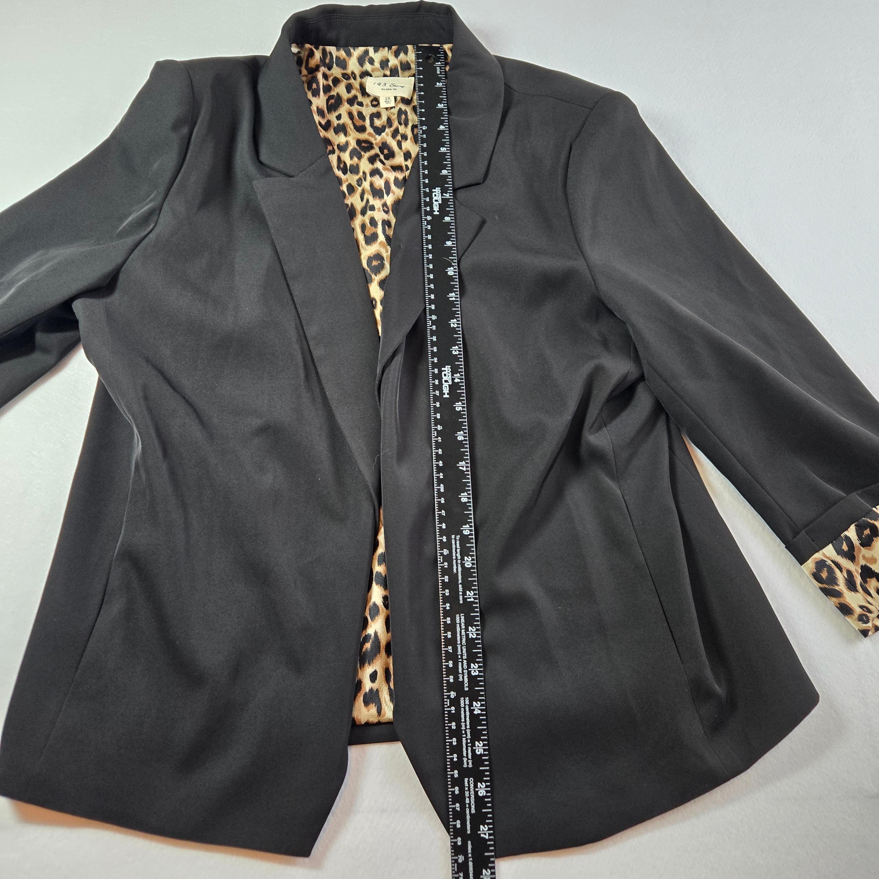Black Blazer with Leopard Print Lining Size 2X