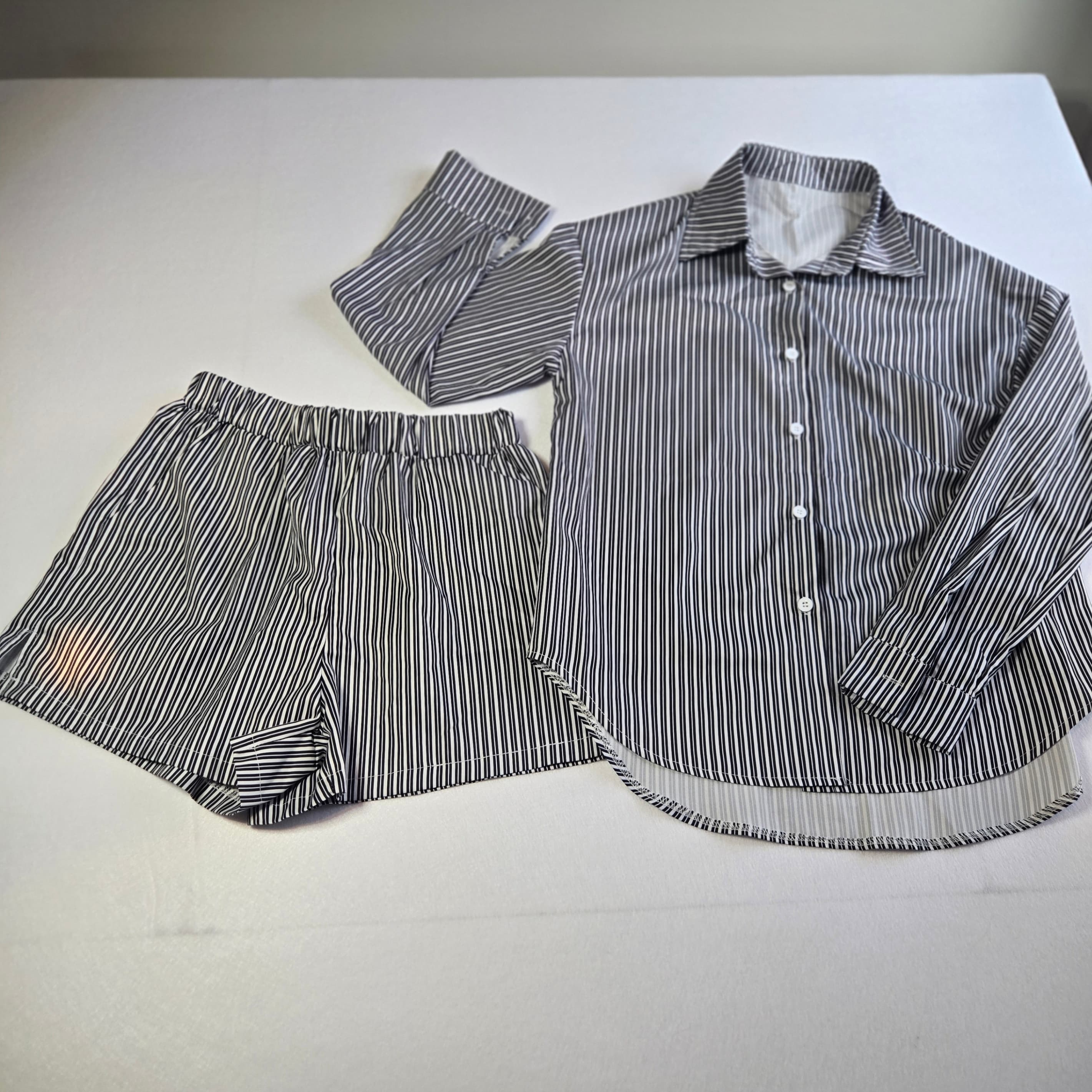 Striped Button-Up Shirt and Shorts Set