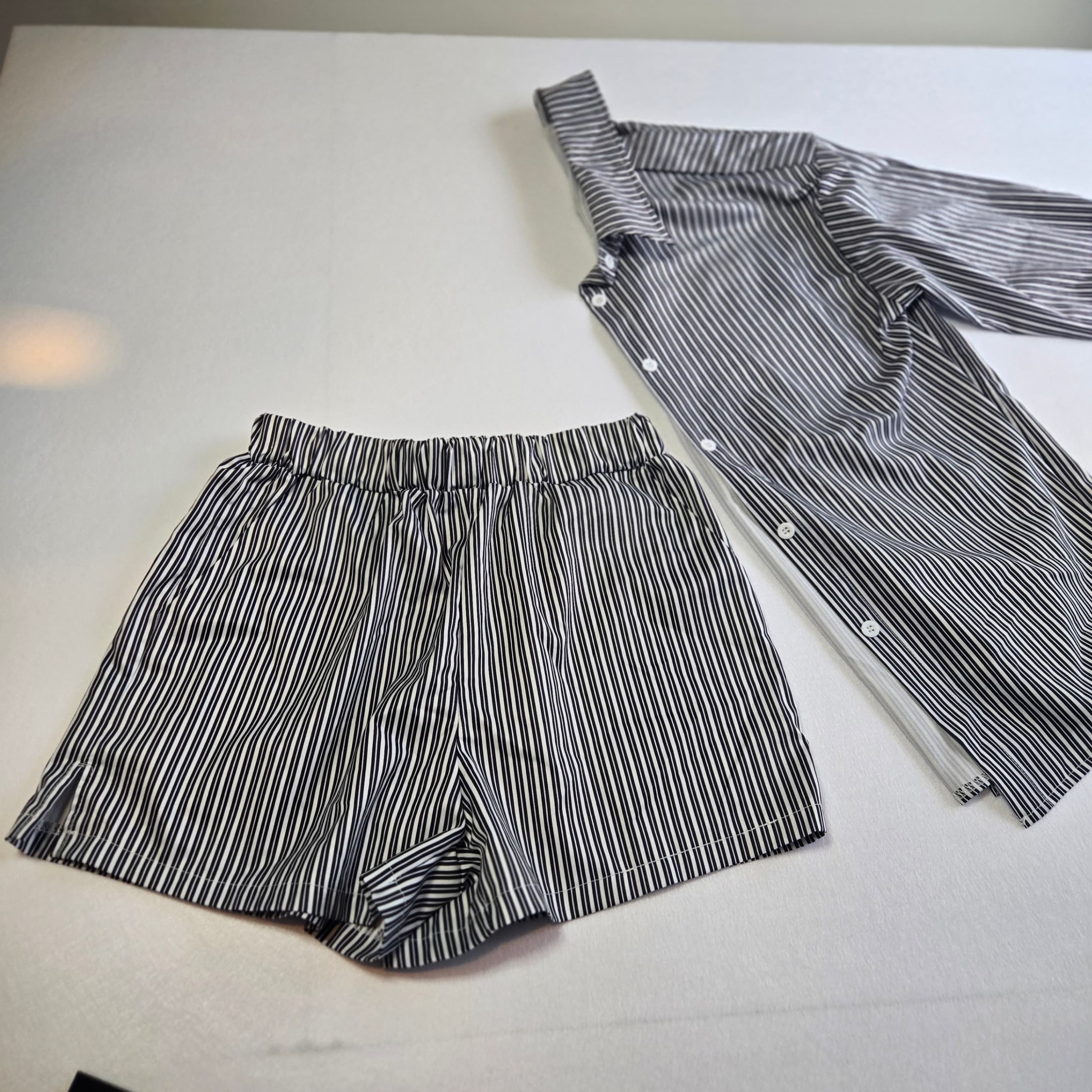 Striped Button-Up Shirt and Shorts Set - Thumbnail 3