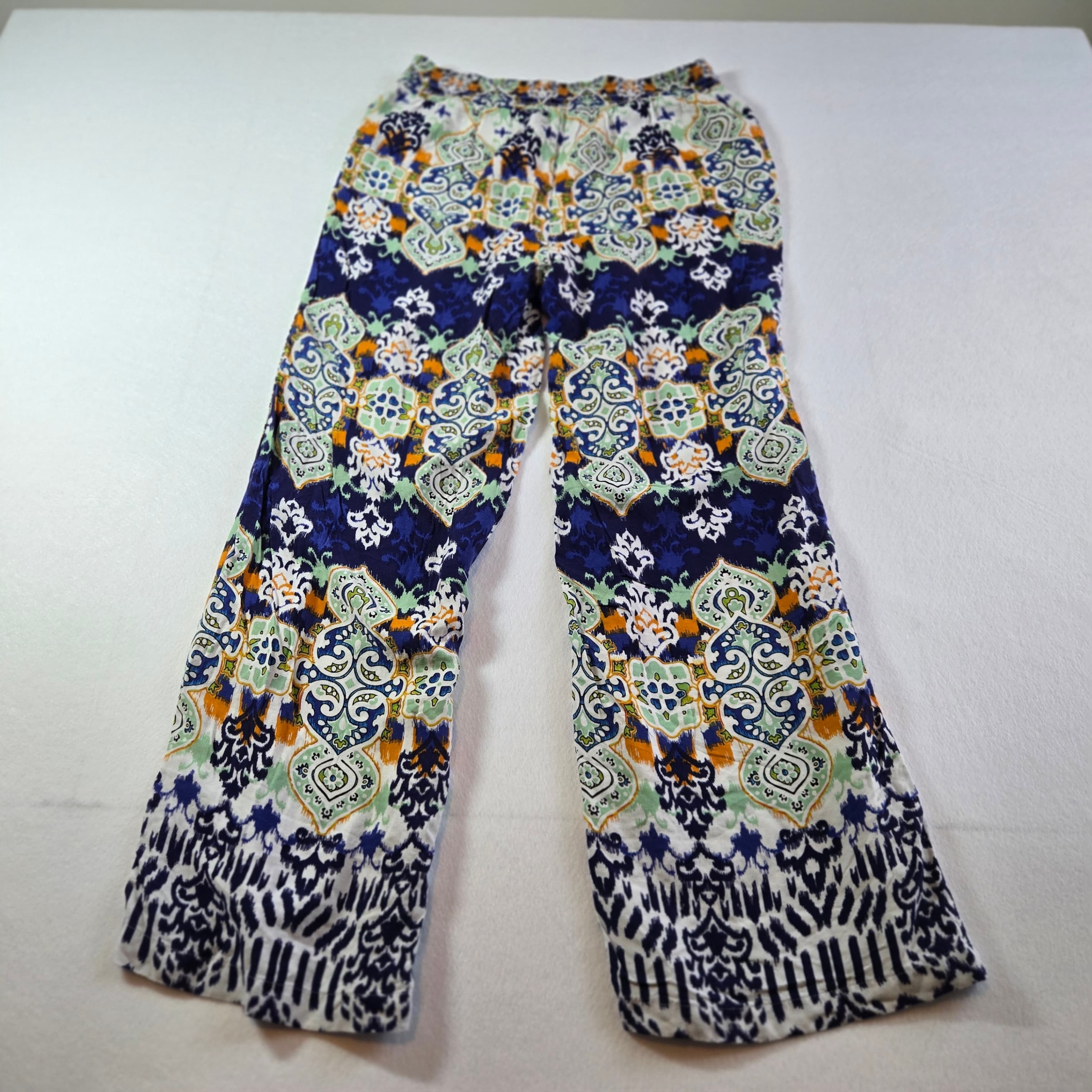 Bohemian Viscose Wide-Leg Pants Multicolor Pattern - Thumbnail 2
