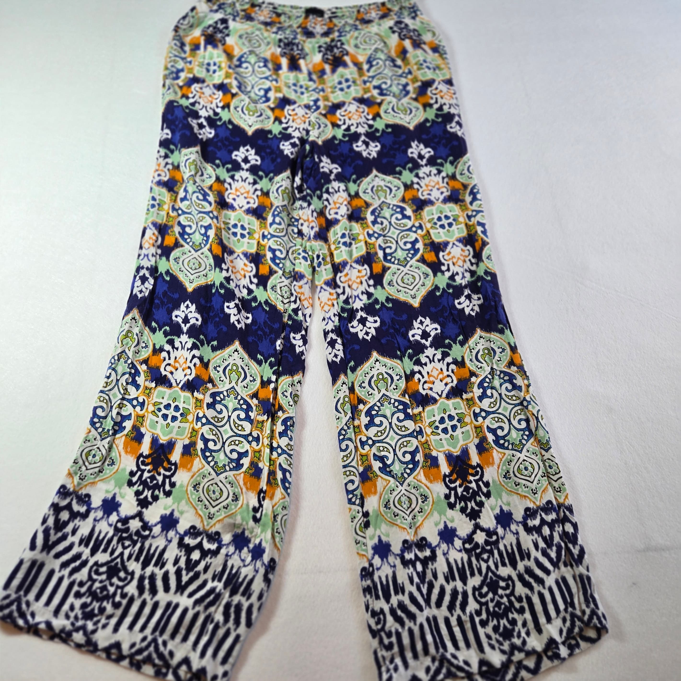 Bohemian Viscose Wide-Leg Pants Multicolor Pattern