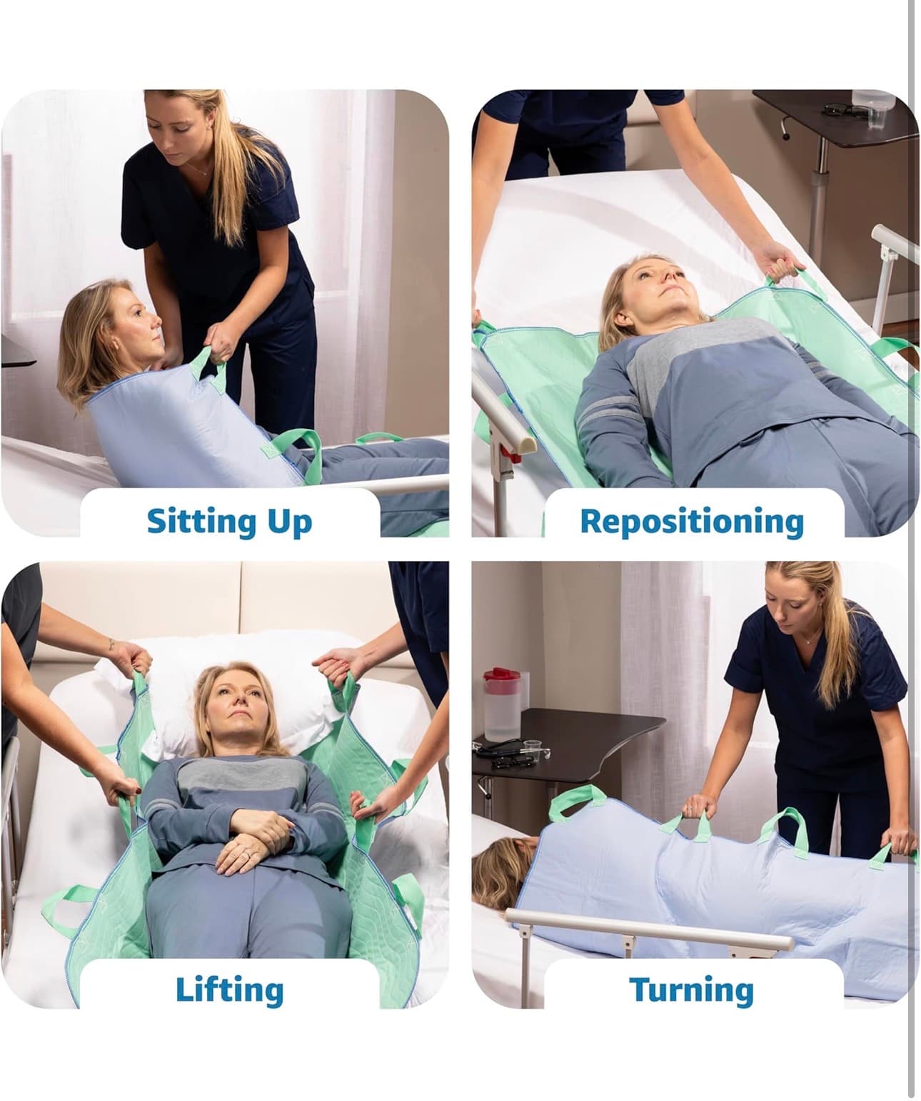 Improvia Positioning Bed Pad, with 8 Reinforced Handles, Quick-Drying, Washable, Waterproof, for Lifting, Turning, Transfering, Elderly and Incontinence Patients (Green, 34" x 52" - Pack of 1) - Thumbnail 3