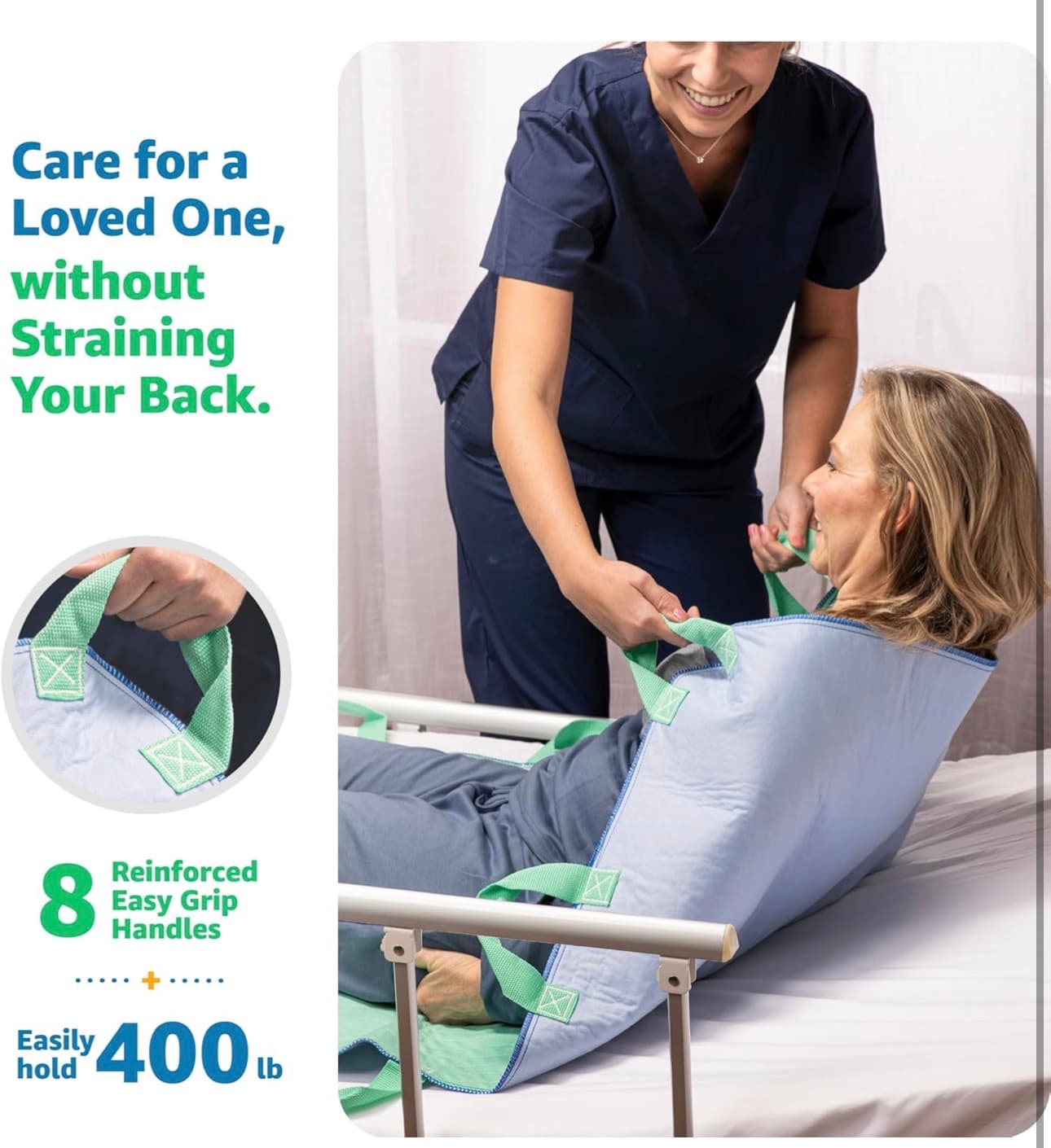 Improvia Positioning Bed Pad, with 8 Reinforced Handles, Quick-Drying, Washable, Waterproof, for Lifting, Turning, Transfering, Elderly and Incontinence Patients (Green, 34" x 52" - Pack of 1) - Thumbnail 7