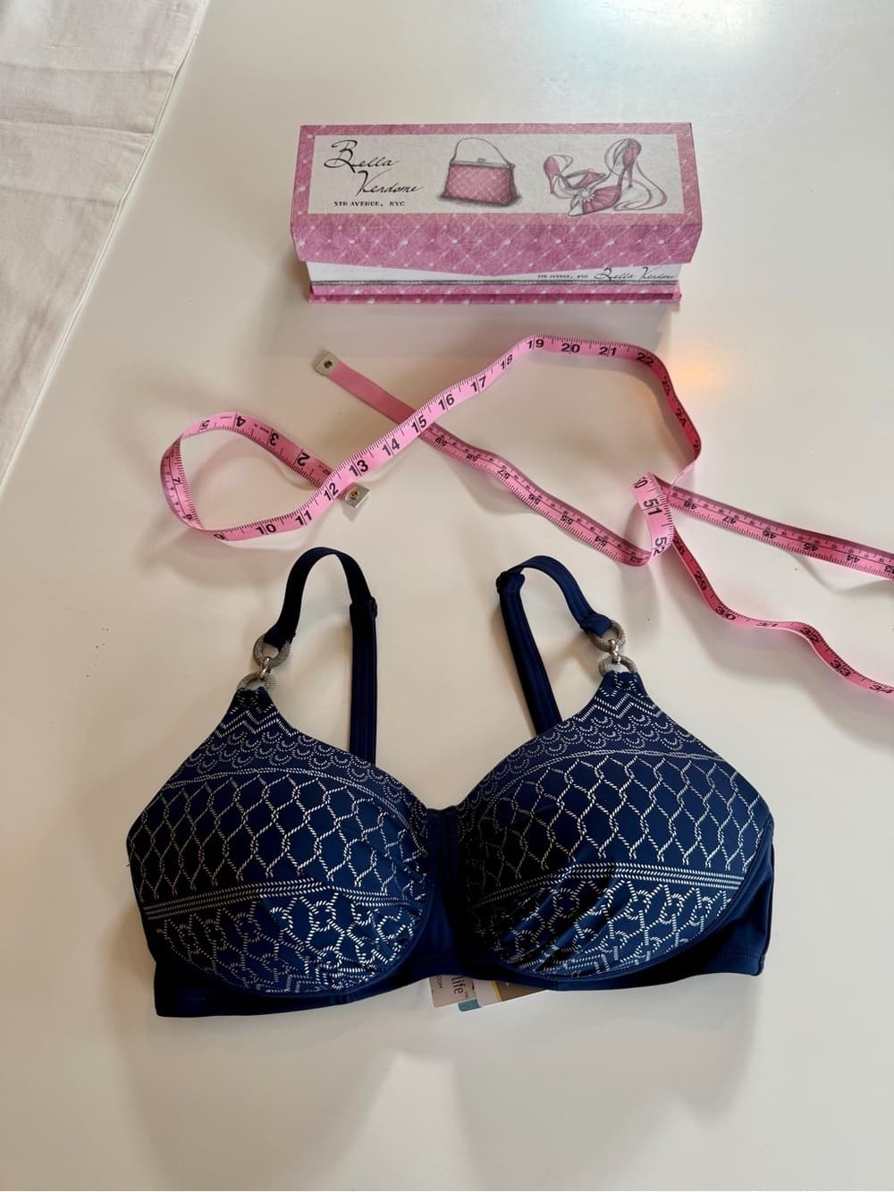 Navy Patterned Underwire Bra - - Thumbnail 5