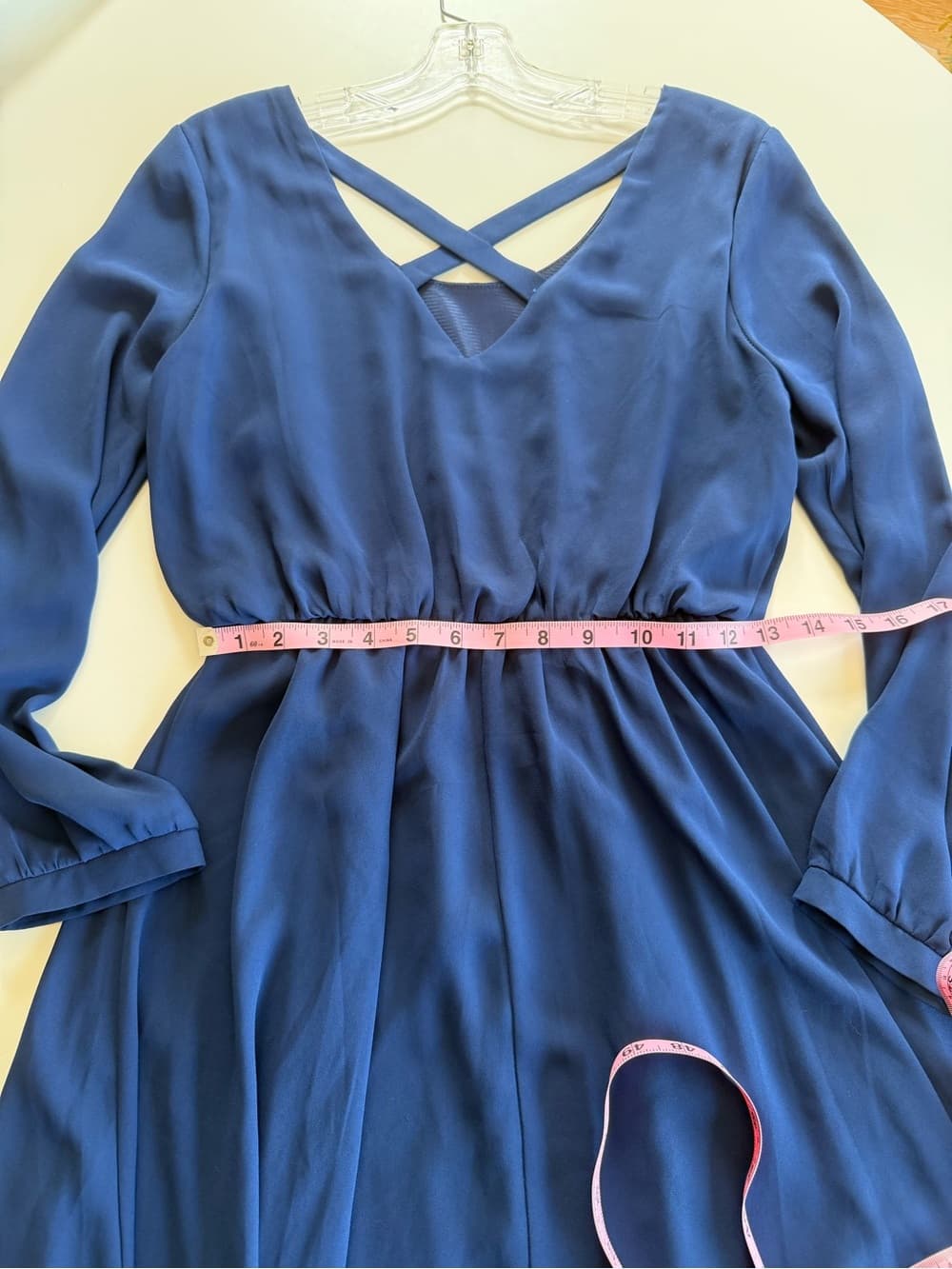Royal Blue Long Sleeve V-Neck Dress - Thumbnail 2