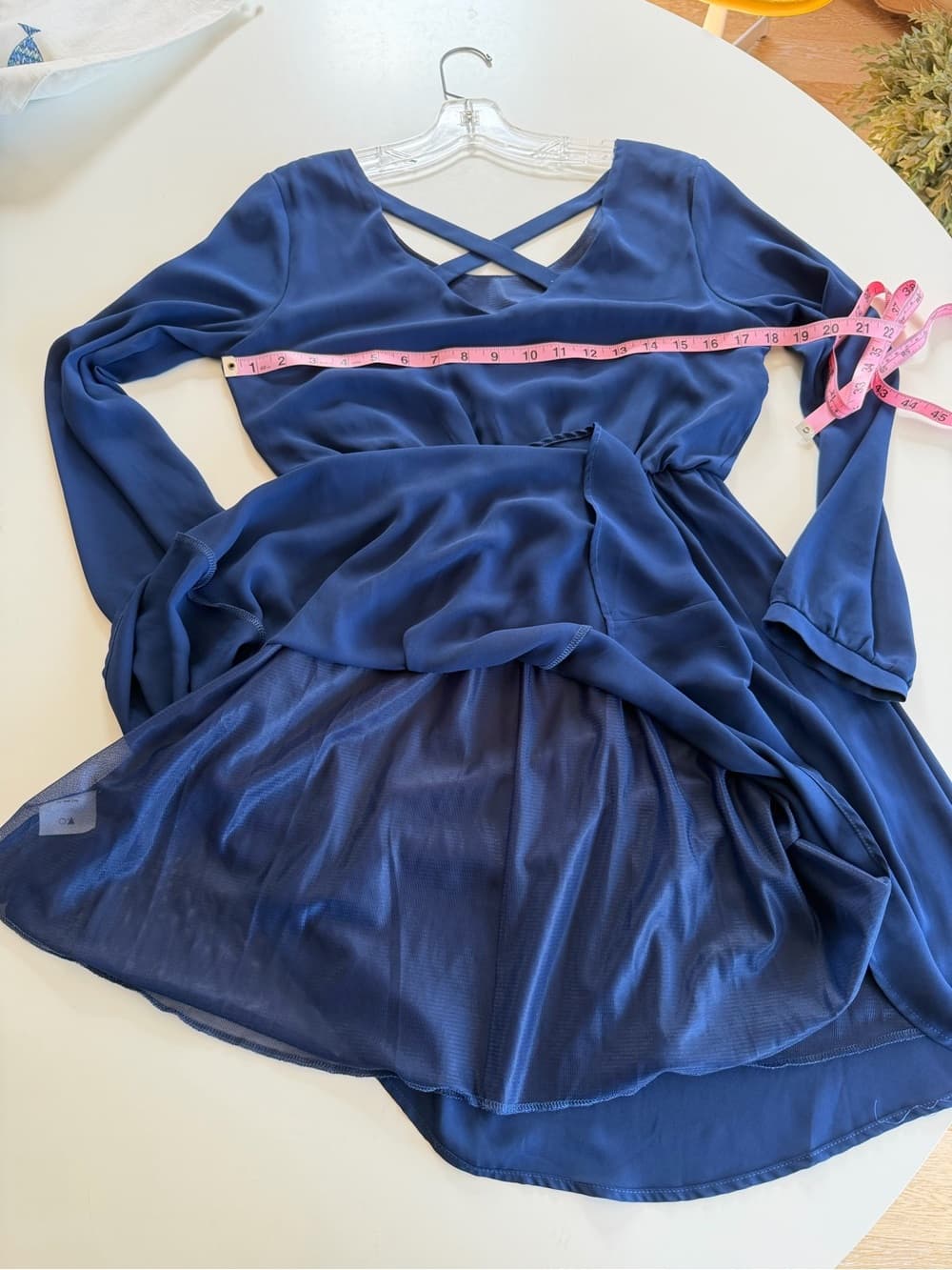 Royal Blue Long Sleeve V-Neck Dress - Thumbnail 4