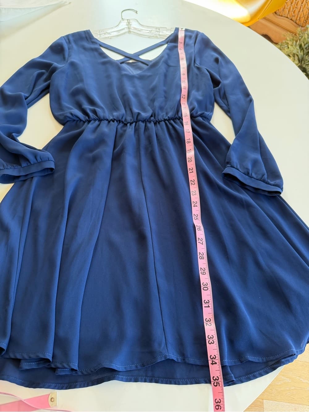 Royal Blue Long Sleeve V-Neck Dress - Thumbnail 5