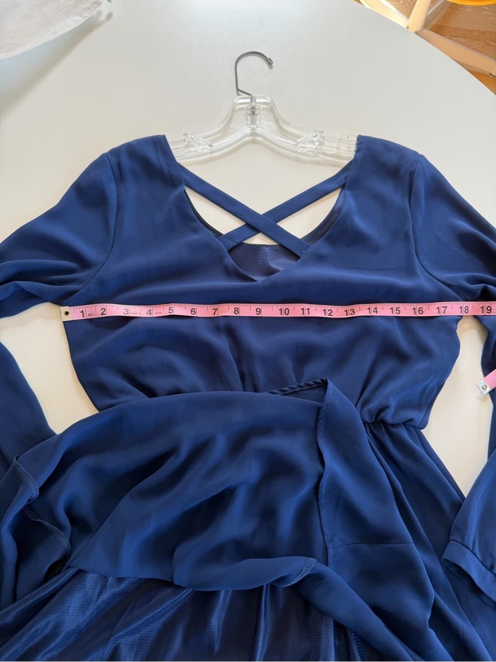 Royal Blue Long Sleeve V-Neck Dress - Thumbnail 3