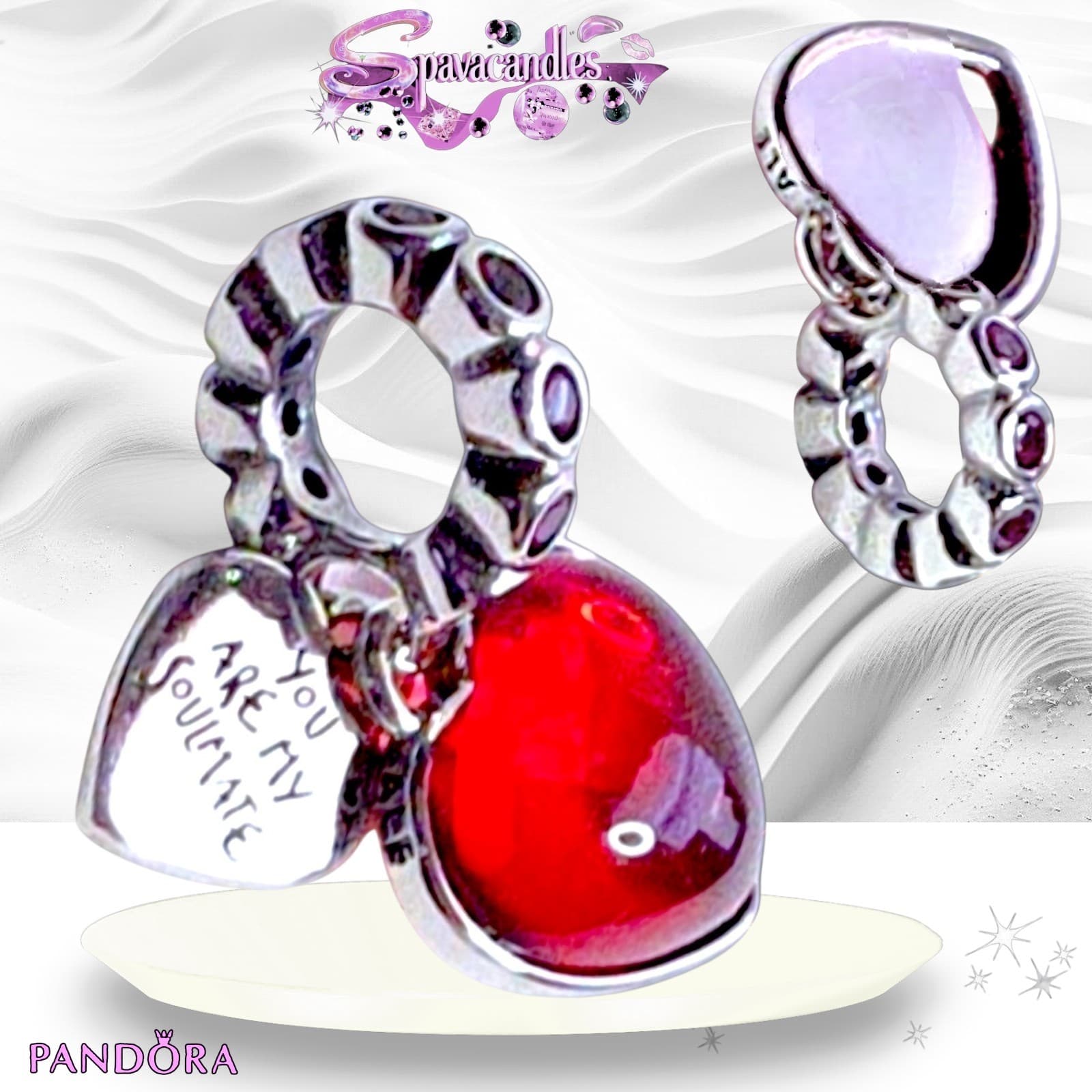 Pandora Red Murano Glass Heart Double Dangle Charm soul mate charm - Thumbnail 2
