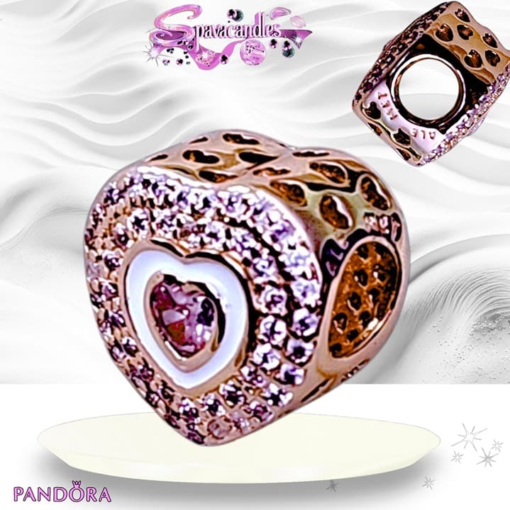 Pandora Pink Pavé Heart Charm 14k Rose Gold Plated US SELLER - Thumbnail 2