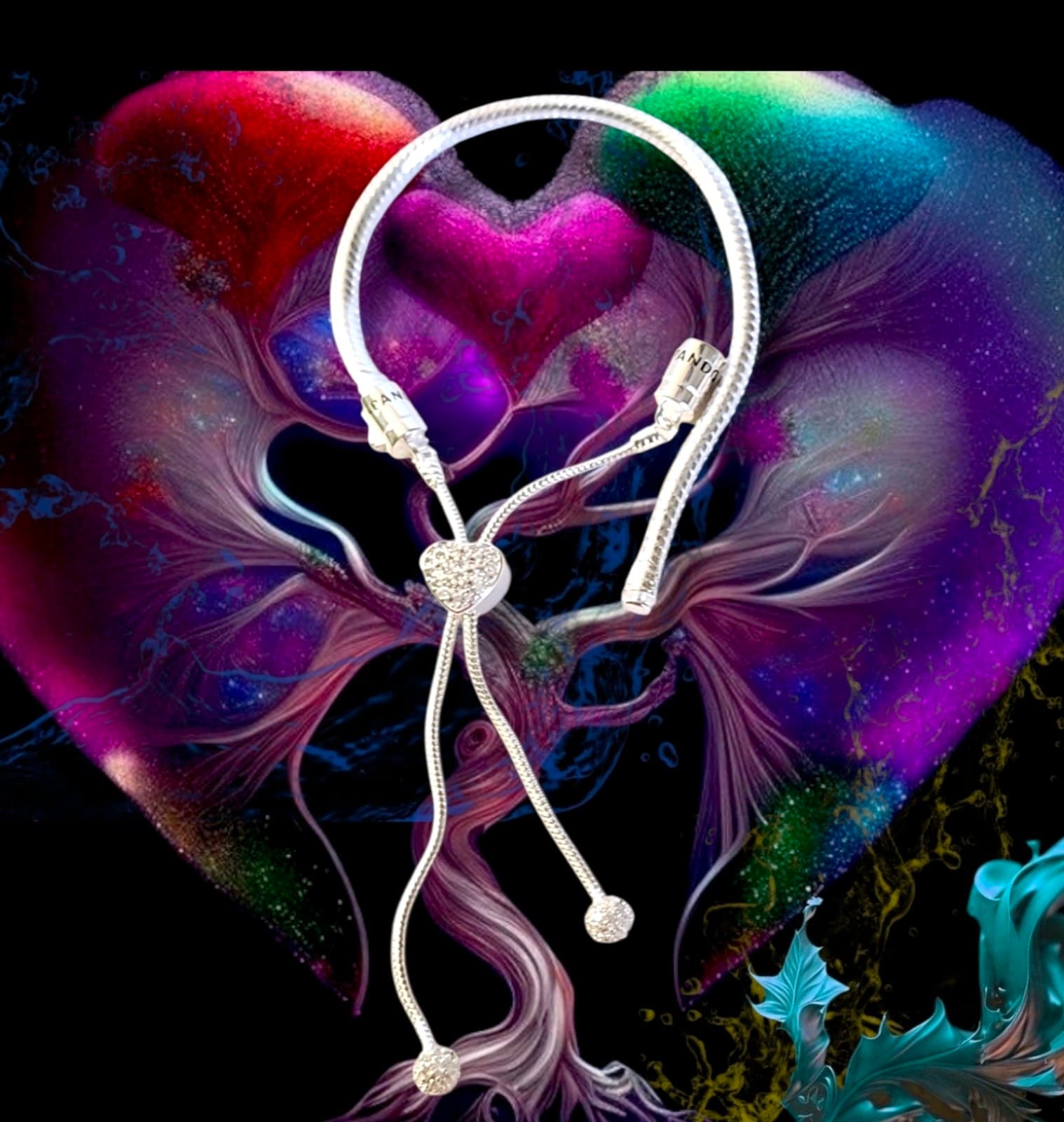 Pandora Silver Heart Adjustable Slider Bracelet US SELLER - Thumbnail 8
