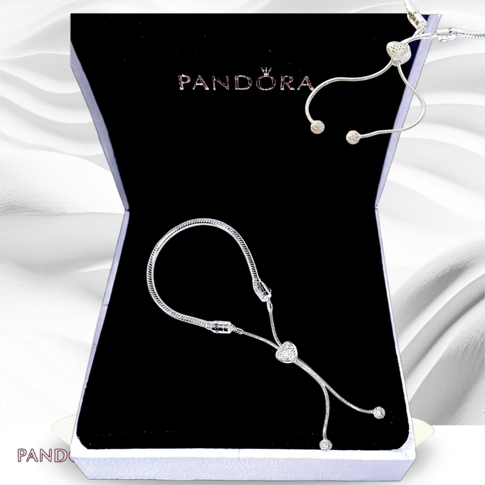 Pandora Silver Heart Adjustable Slider Bracelet US SELLER - Thumbnail 2