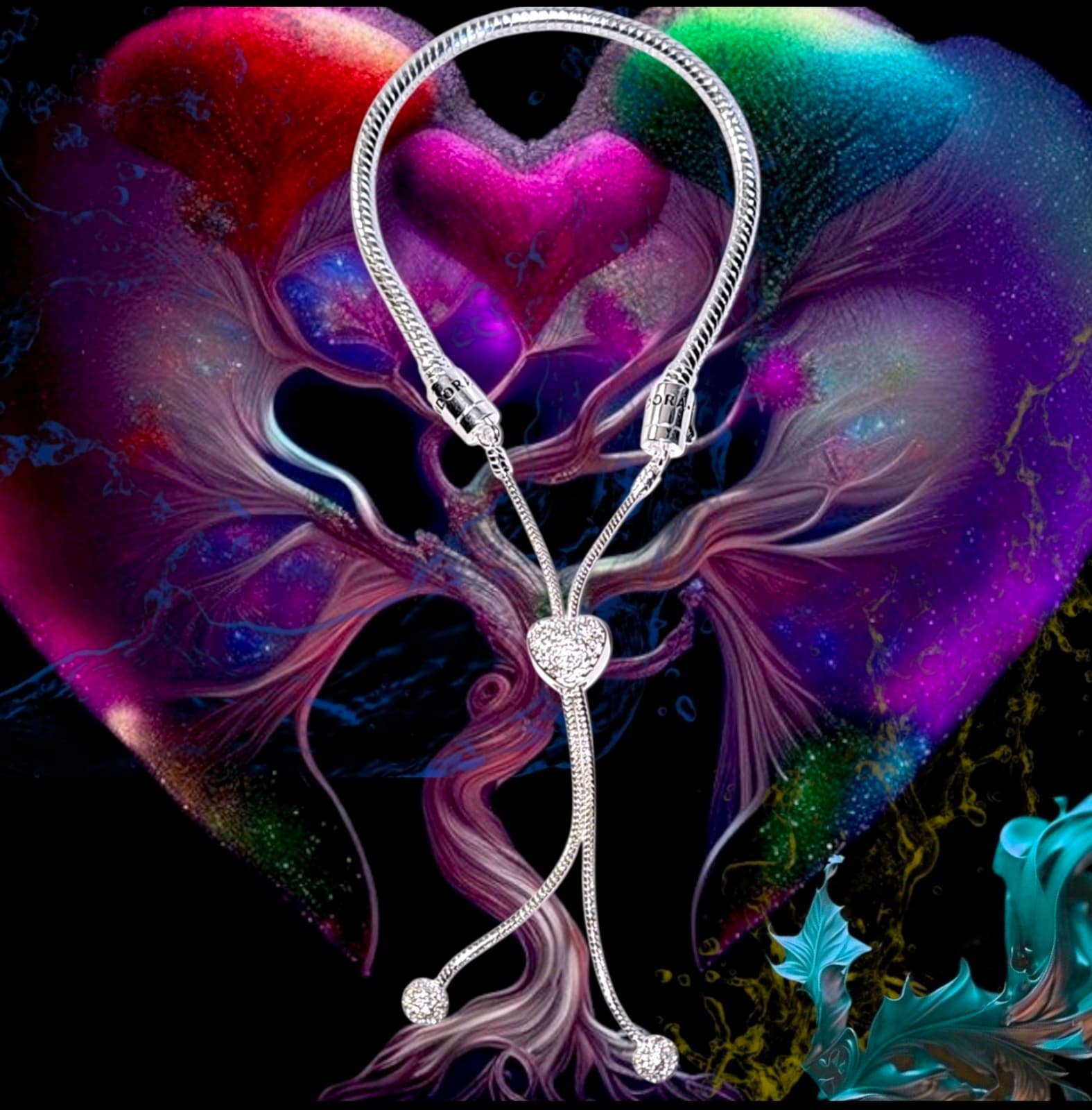 Pandora Silver Heart Adjustable Slider Bracelet US SELLER - Thumbnail 9