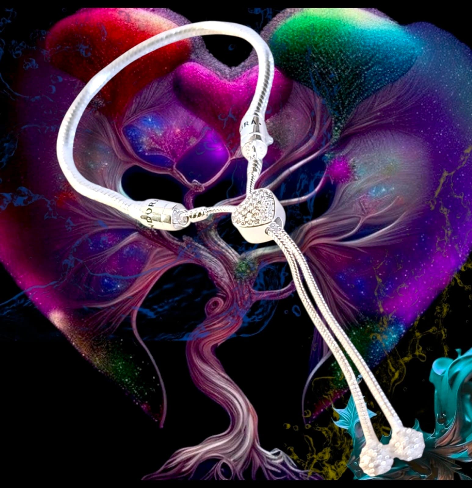 Pandora Silver Heart Adjustable Slider Bracelet US SELLER - Thumbnail 3