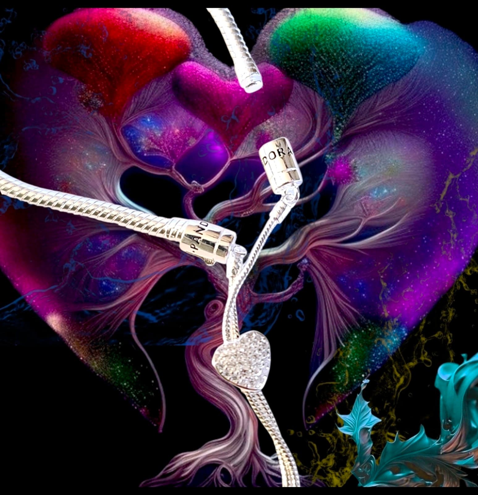 Pandora Silver Heart Adjustable Slider Bracelet US SELLER - Thumbnail 6