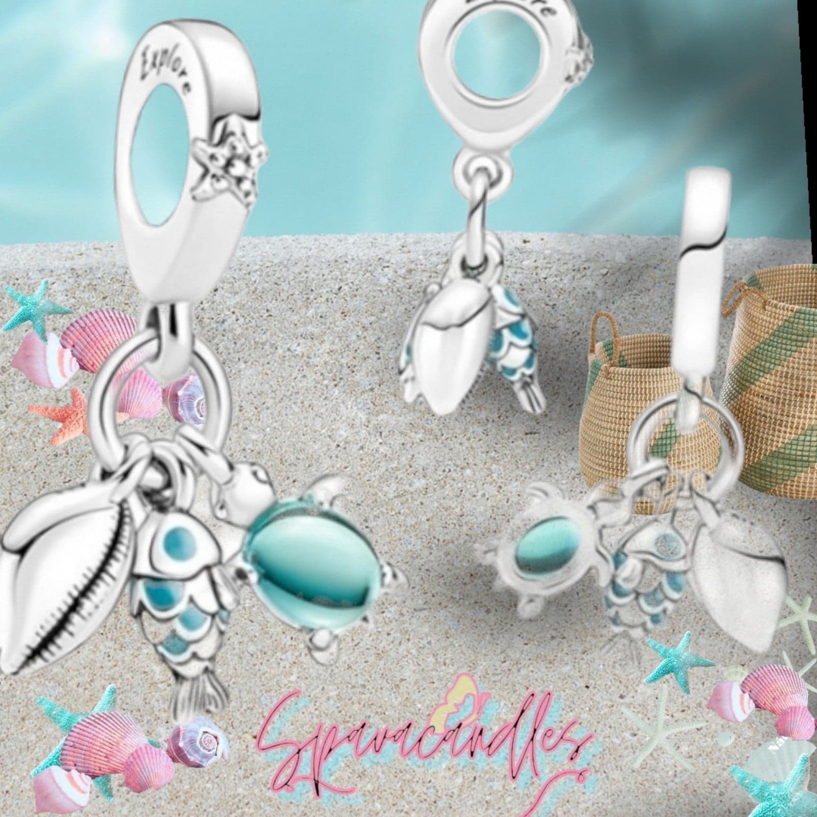 Pandora Fish, Sea Turtle & Conch Triple Dangle Charm - Thumbnail 7