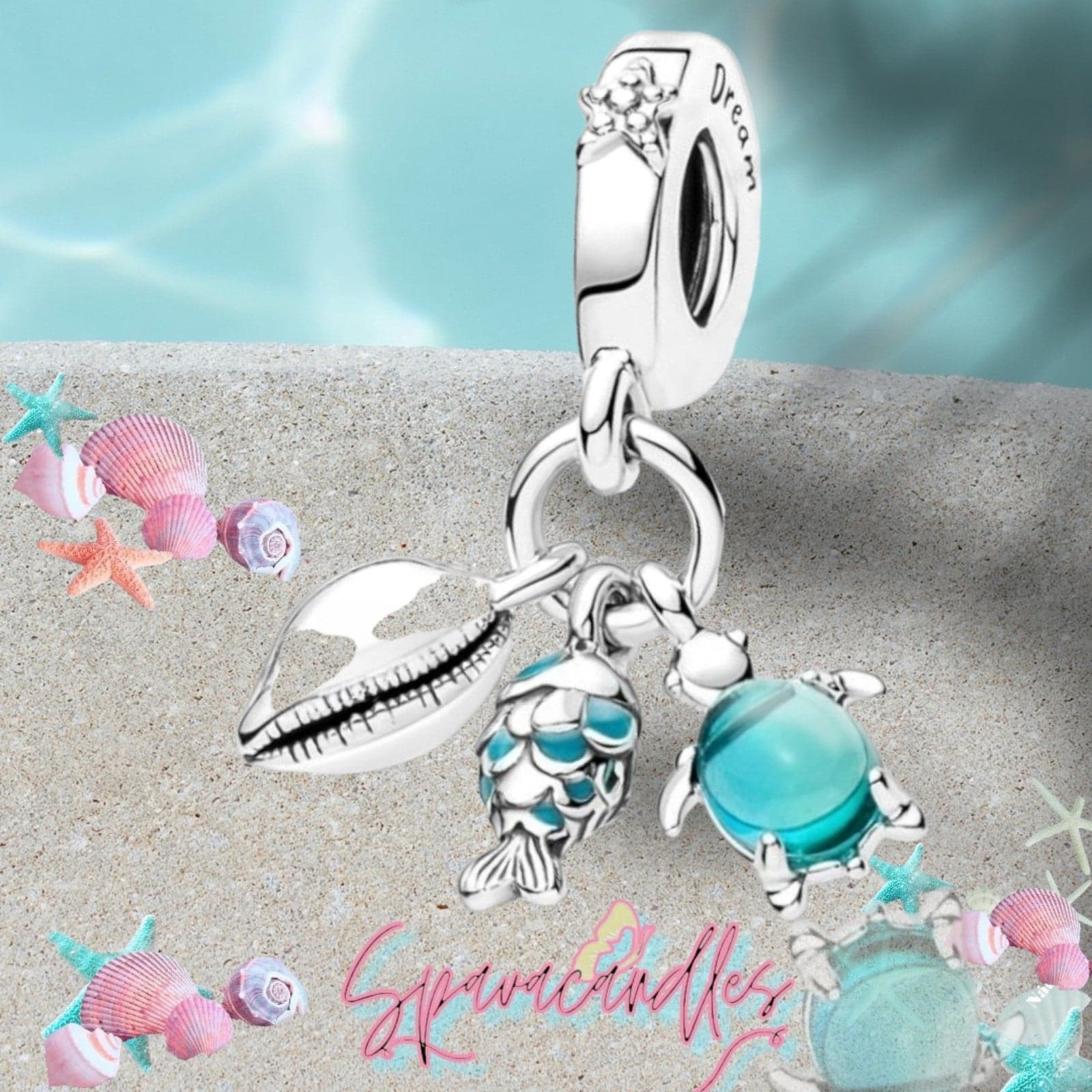 Pandora Fish, Sea Turtle & Conch Triple Dangle Charm - Thumbnail 6