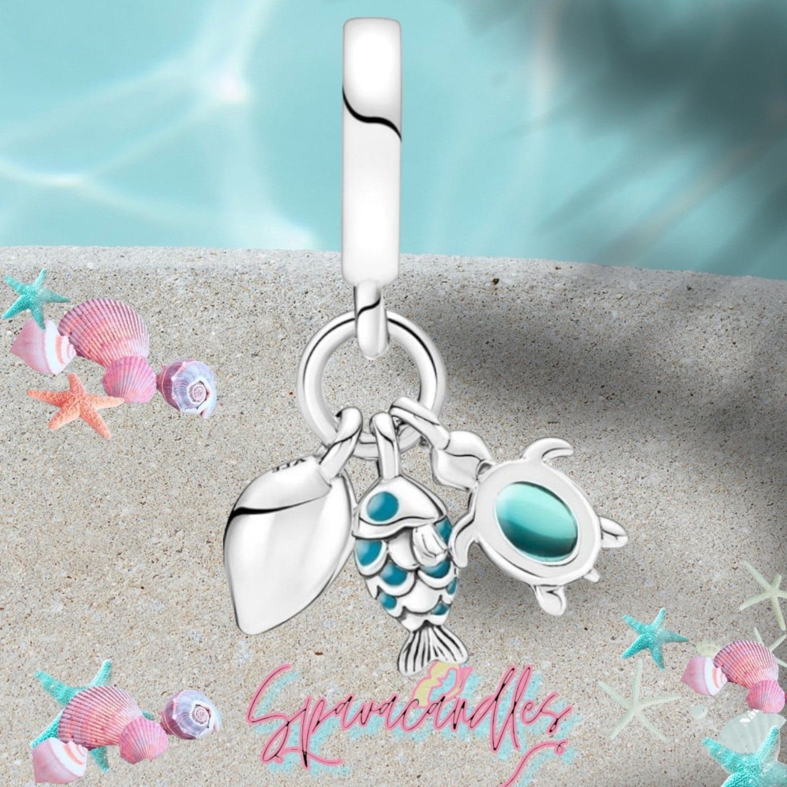 Pandora Fish, Sea Turtle & Conch Triple Dangle Charm - Thumbnail 2