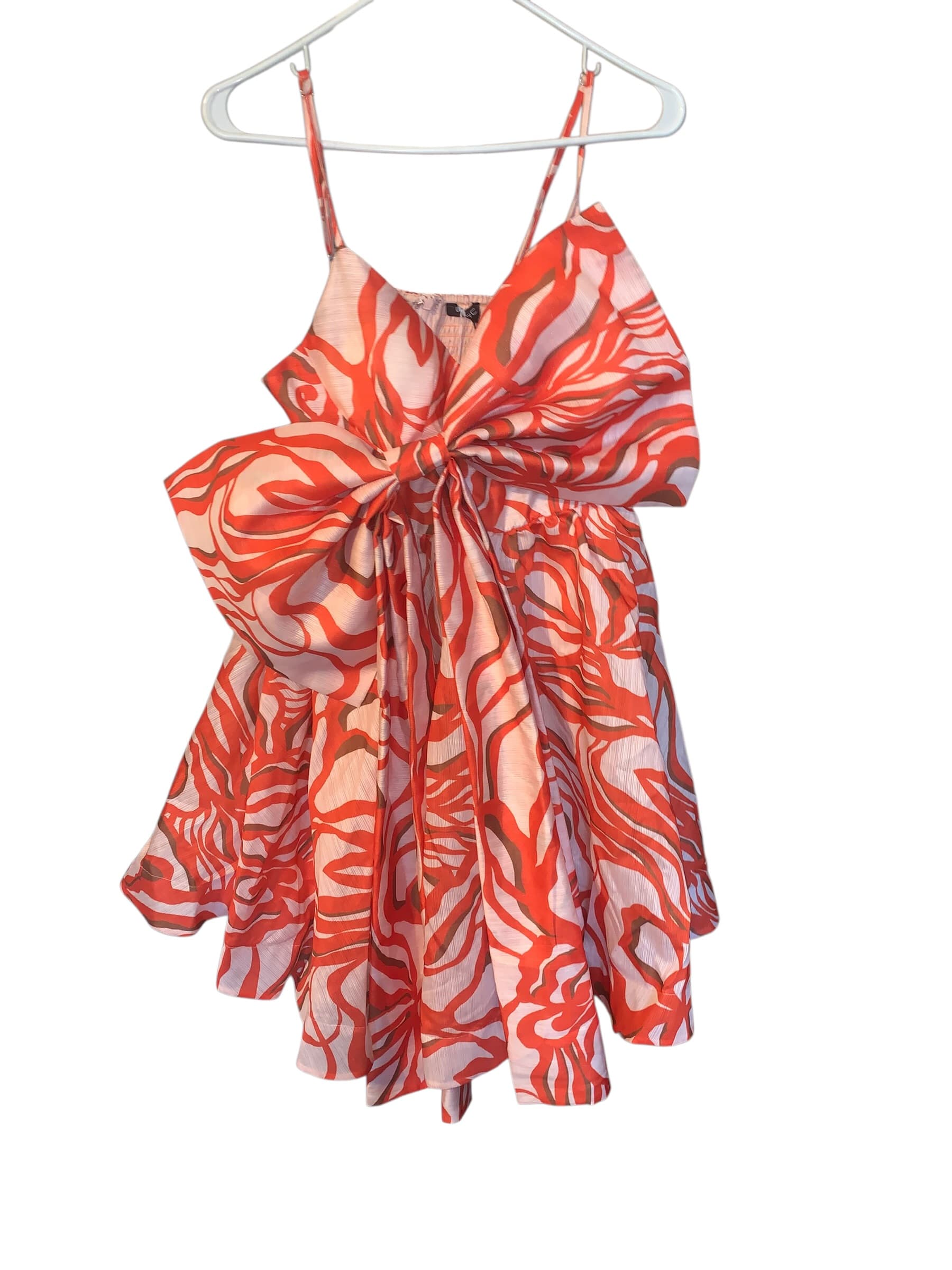 Orange Brown Crème CQ by CQ Bow Tie Dress with Abstract Print Medium - Thumbnail 2