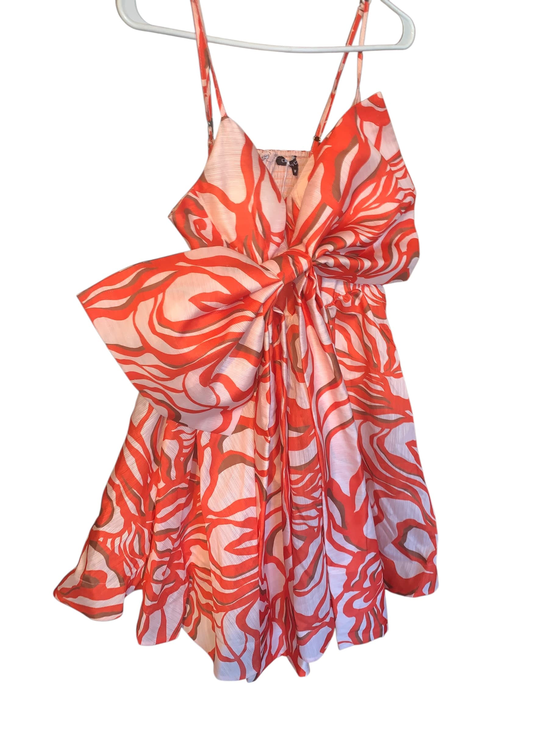 Orange Brown Crème CQ by CQ Bow Tie Dress with Abstract Print Medium - Thumbnail 3
