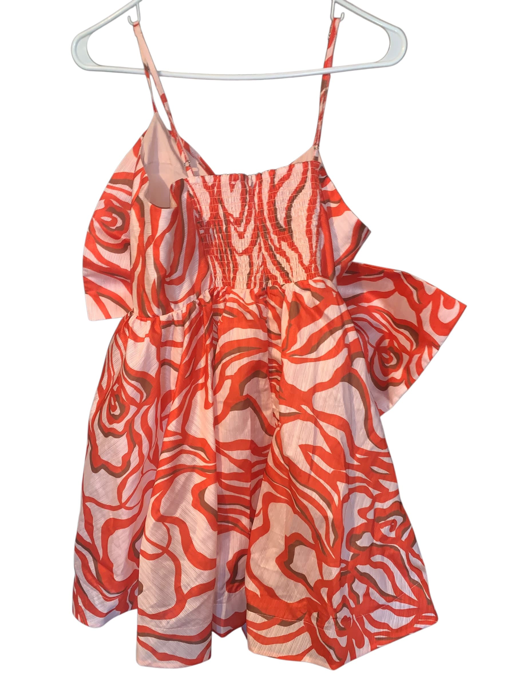 Orange Brown Crème CQ by CQ Bow Tie Dress with Abstract Print Medium - Thumbnail 5