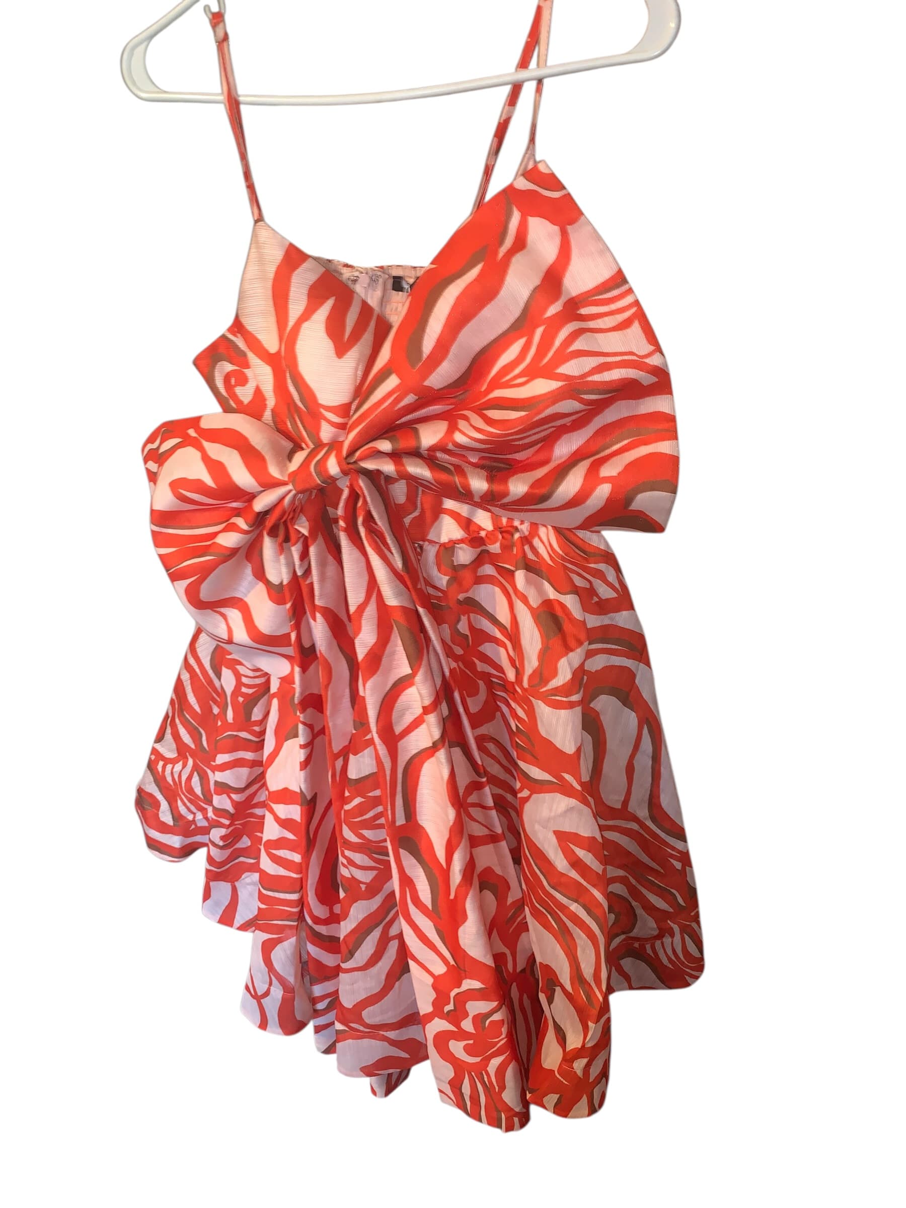 Orange Brown Crème CQ by CQ Bow Tie Dress with Abstract Print Medium - Thumbnail 4