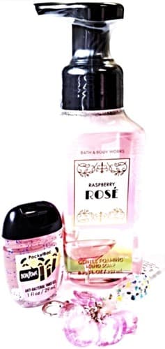 Bath & Body Works Raspberry Rose Hand Soap ,PocketBac & Pink Gem Holder