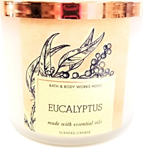 Bath & Body Works Eucalyptus 3 Wick Candle 14.5 oz Frosted Glass Essential Oil