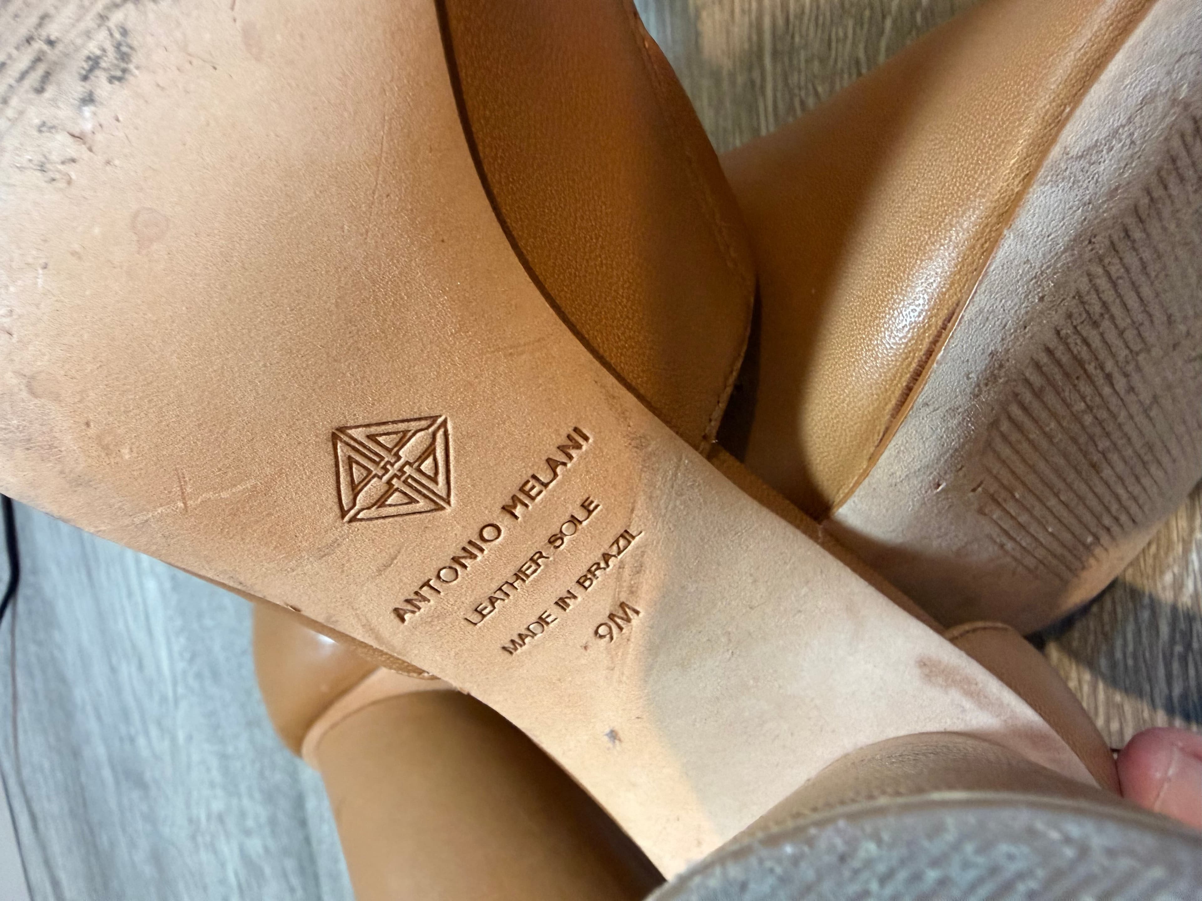 Antonio Melani Tan Leather Block Heel Sandals - Thumbnail 4