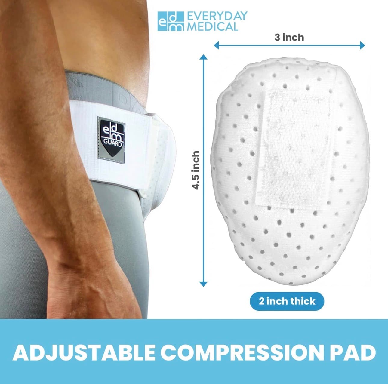 Everyday Medical Hernia Guard I Inguinal Hernia Belt For Men I Left or Right Side I Post Surgery Men’s Inguinal Hernia Support Truss For Inguinal, Groin Hernias I Adjustable Waist Strap - Large/XLarge - Thumbnail 4
