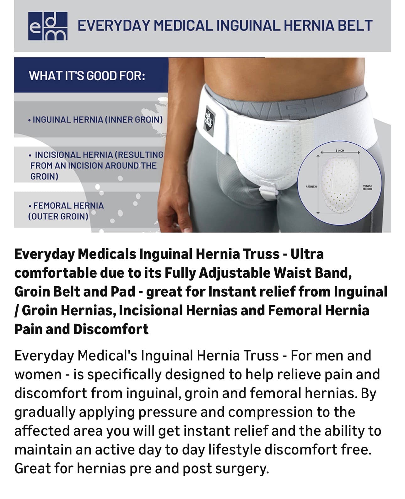 Everyday Medical Hernia Guard I Inguinal Hernia Belt For Men I Left or Right Side I Post Surgery Men’s Inguinal Hernia Support Truss For Inguinal, Groin Hernias I Adjustable Waist Strap - Large/XLarge - Thumbnail 13