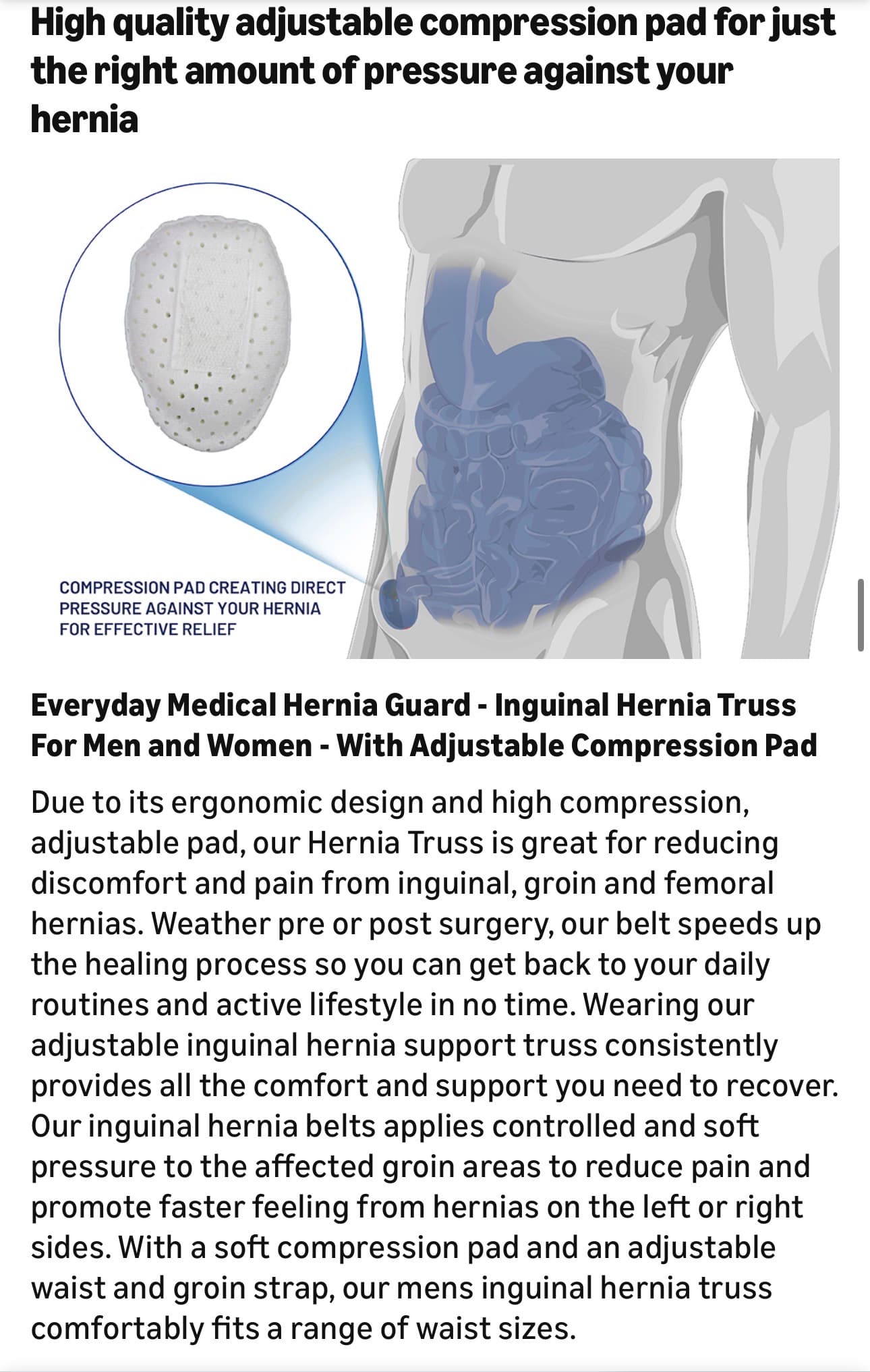 Everyday Medical Hernia Guard I Inguinal Hernia Belt For Men I Left or Right Side I Post Surgery Men’s Inguinal Hernia Support Truss For Inguinal, Groin Hernias I Adjustable Waist Strap - Large/XLarge - Thumbnail 19