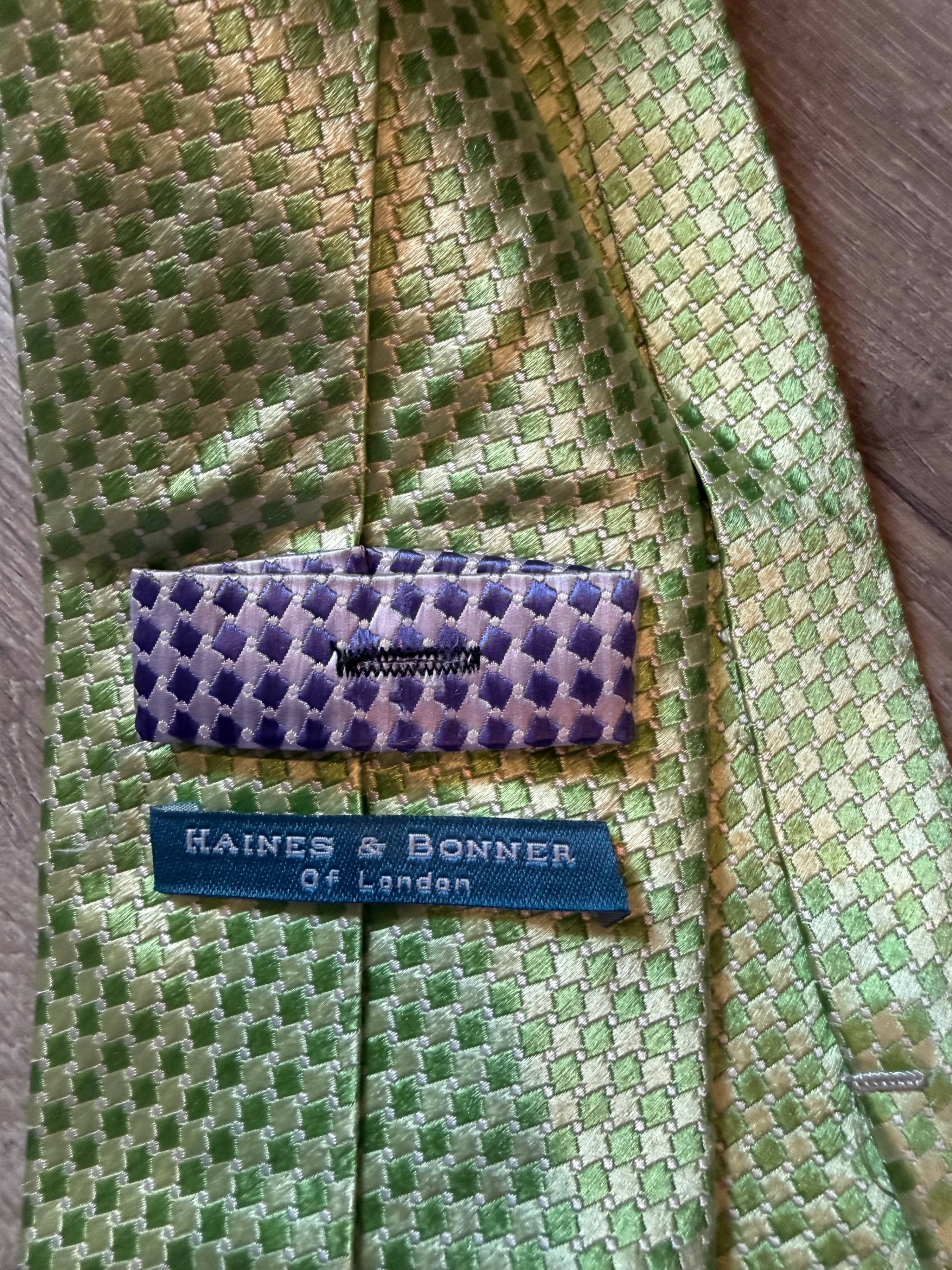 Haines & Bonner Green Patterned Silk Tie - Thumbnail 2