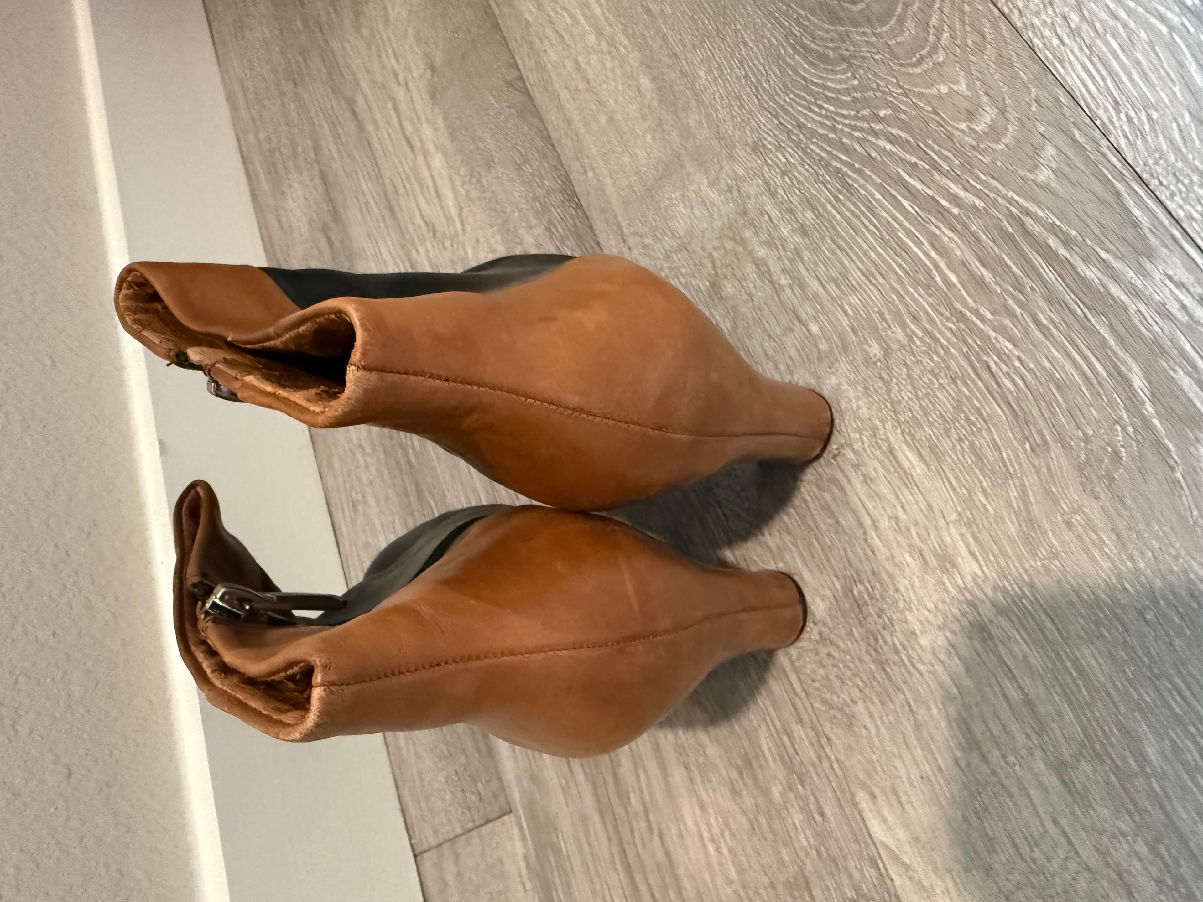 Sam Edelman Black and Brown Leather Ankle Boots with Zipper - Thumbnail 2