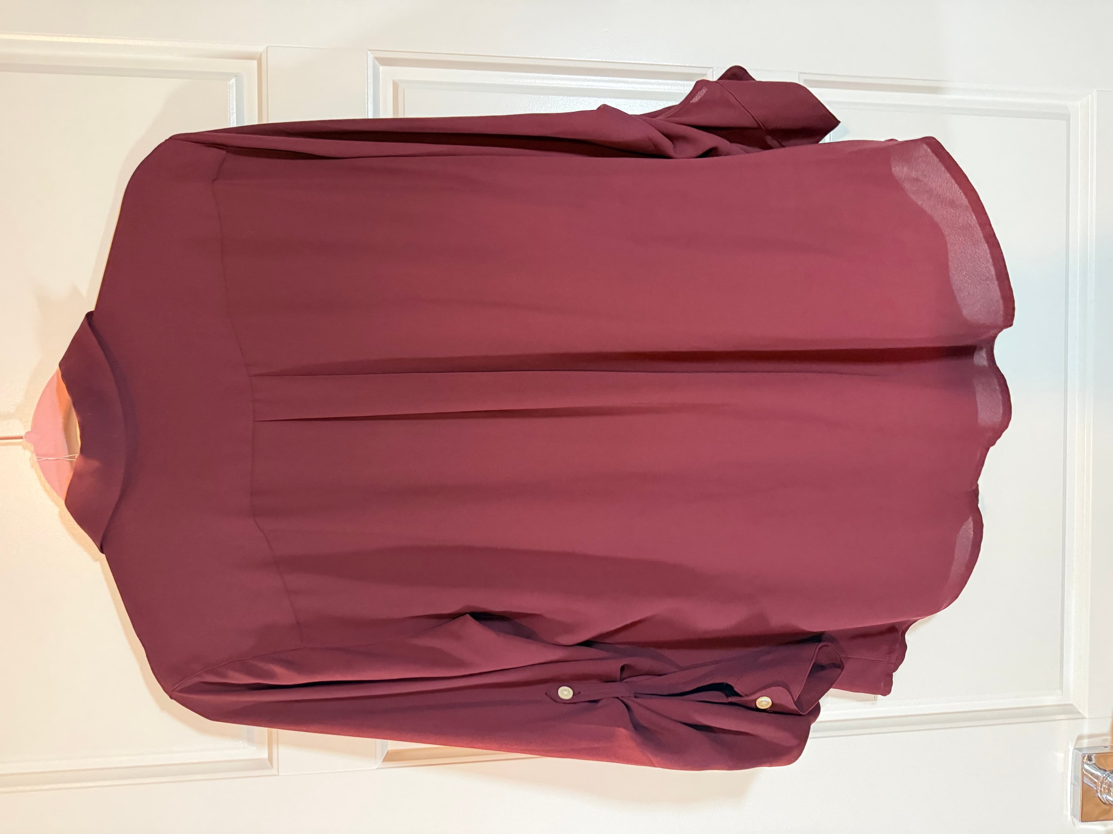 LOFT Sheer Button-Up Blouse Maroon Size M - Thumbnail 2