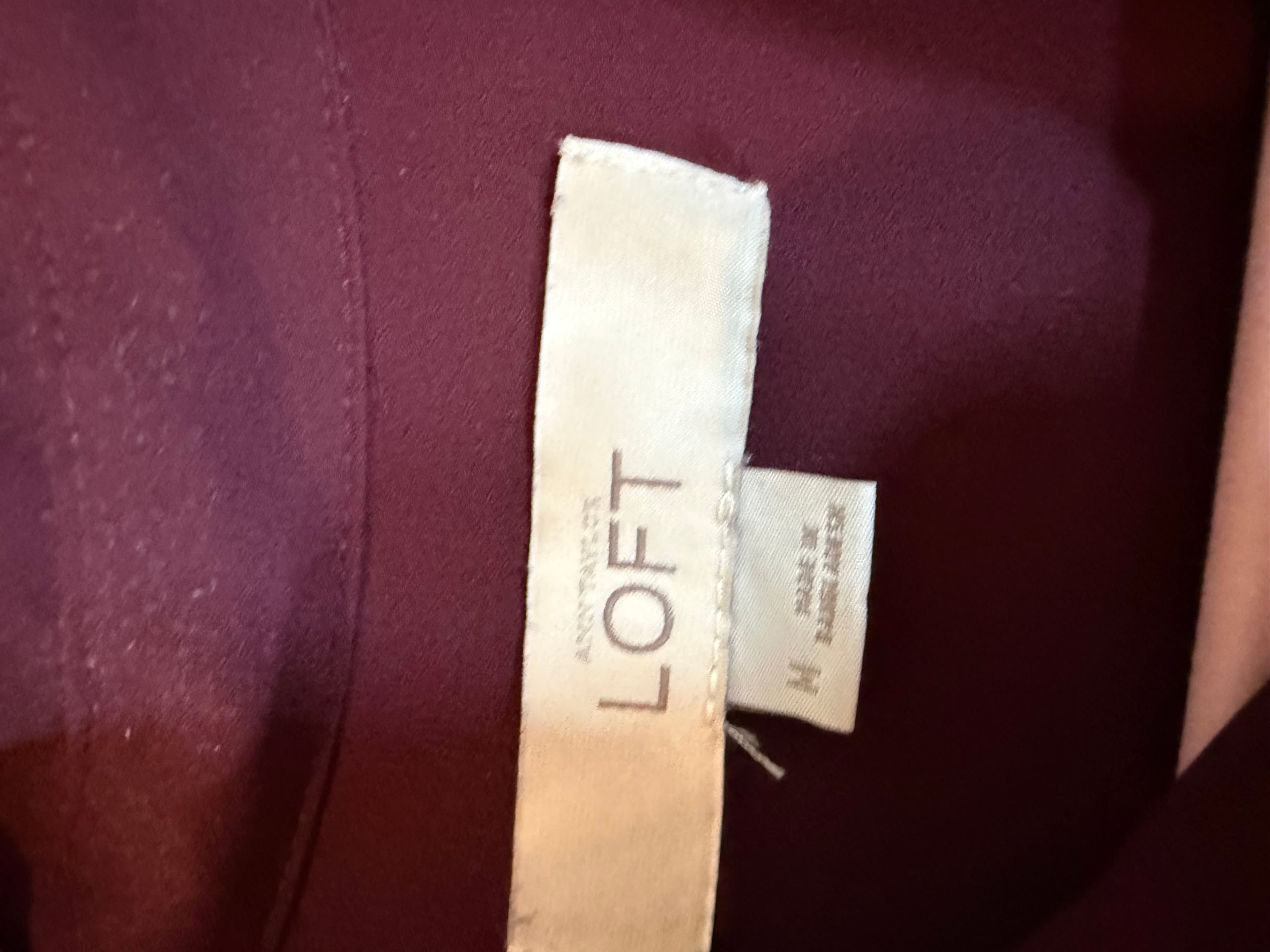 LOFT Sheer Button-Up Blouse Maroon Size M - Thumbnail 4