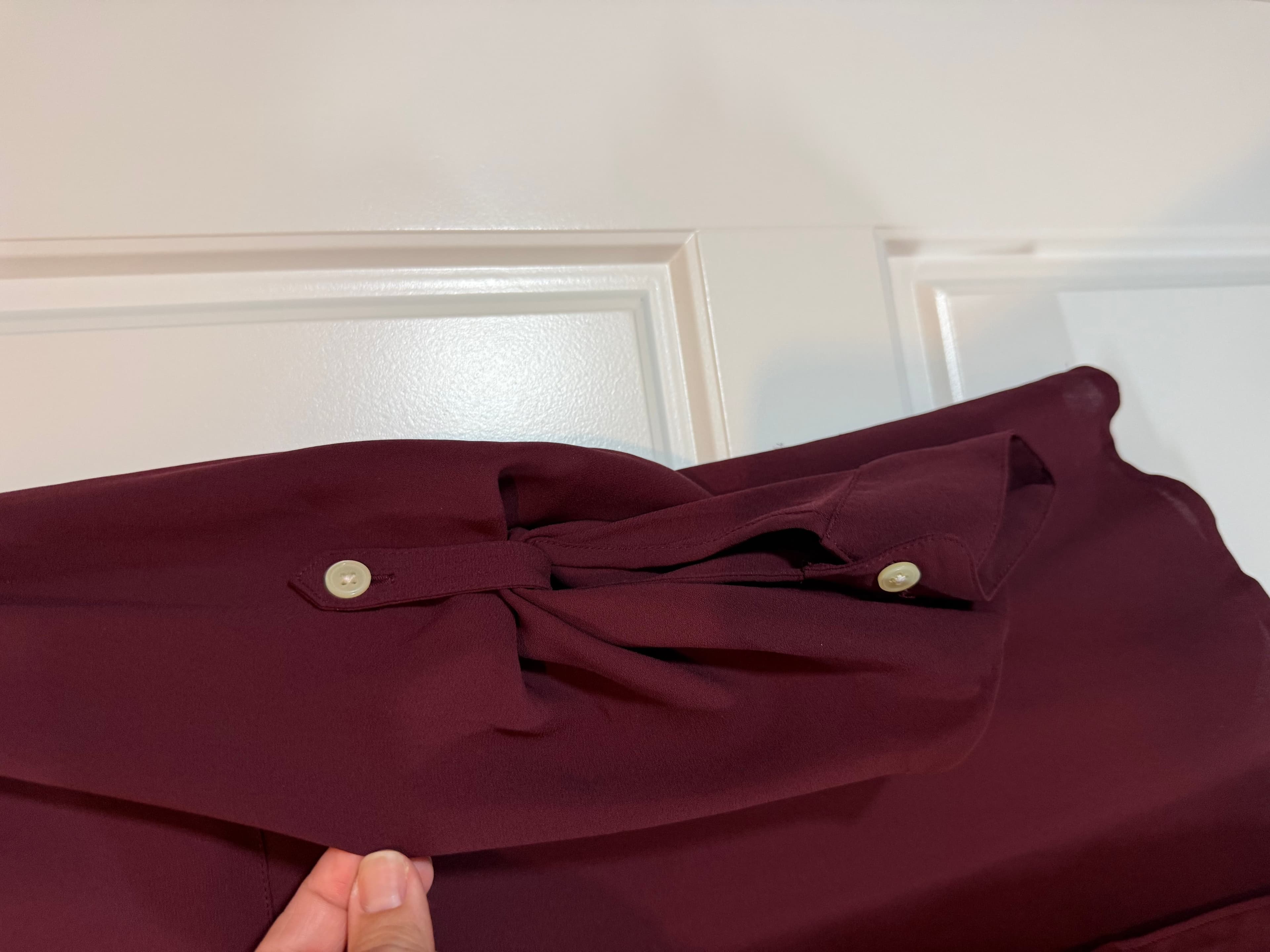 LOFT Sheer Button-Up Blouse Maroon Size M - Thumbnail 3