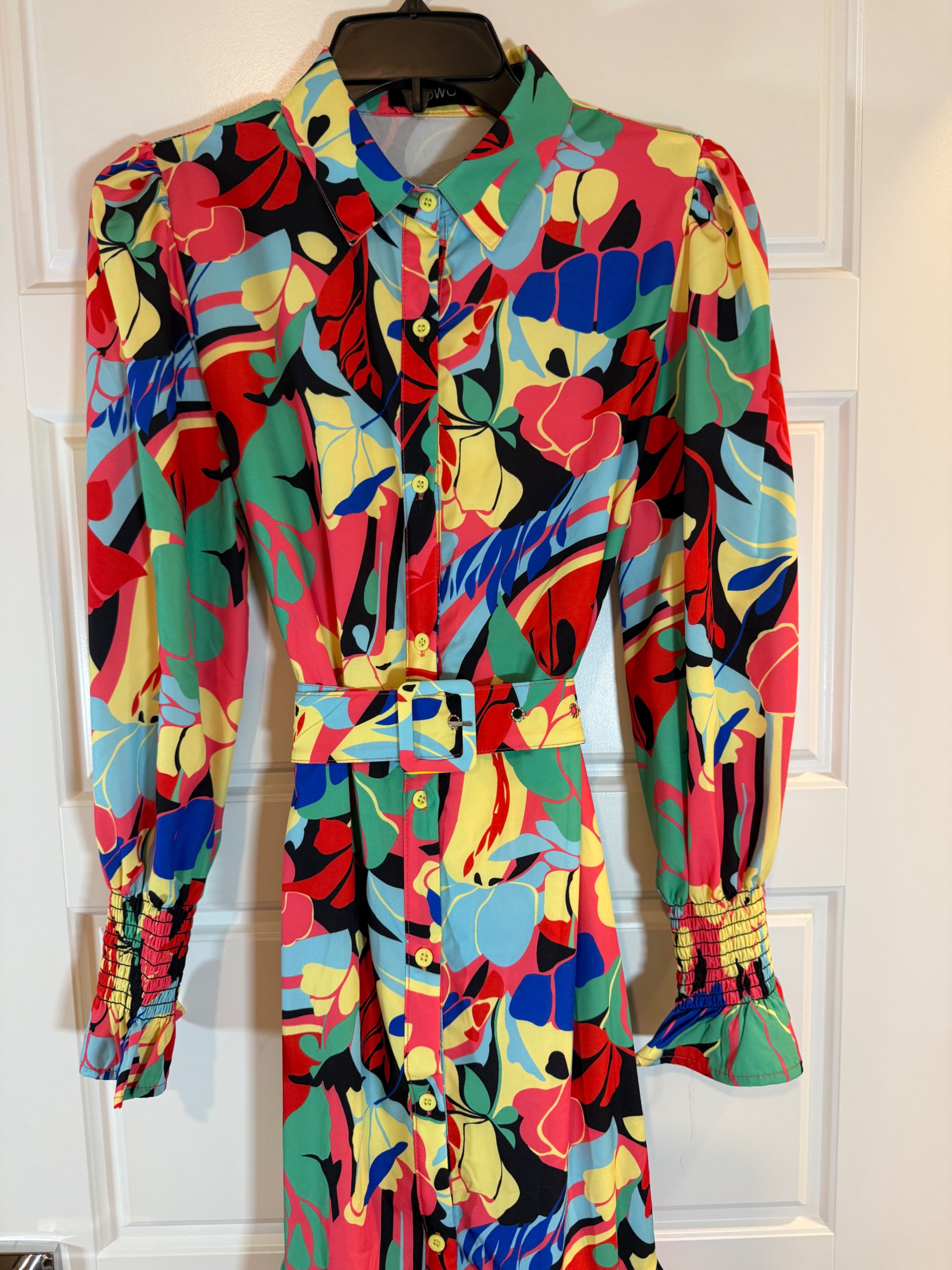 Wowo Multicolor Floral Maxi Dress with Belt - Thumbnail 2