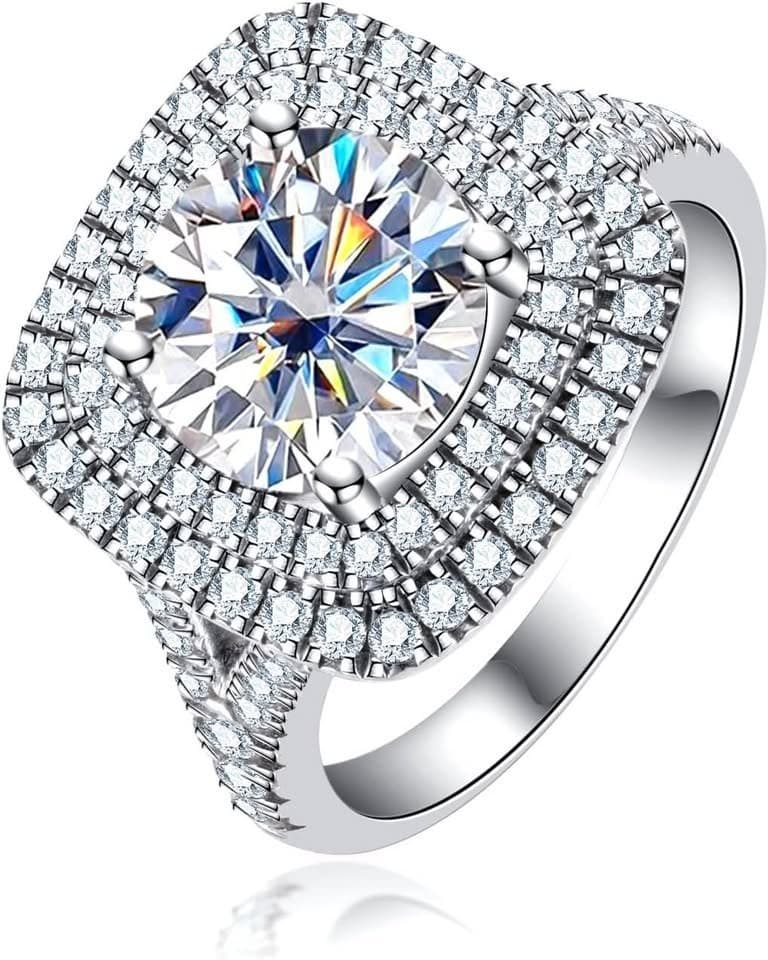 Yeesoth 3ct Halo Moissanite Engagement Ring D VVS1 925 Silver 14K Gold - Thumbnail 5