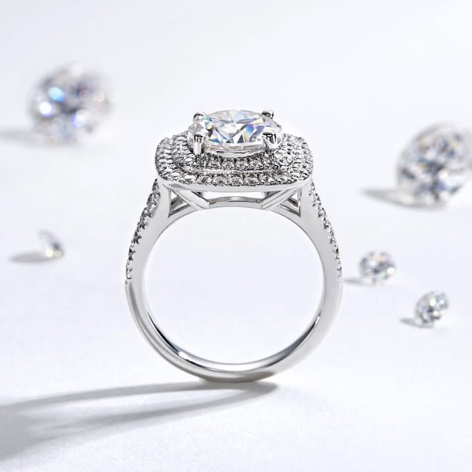 Yeesoth 3ct Halo Moissanite Engagement Ring D VVS1 925 Silver 14K Gold - Thumbnail 4