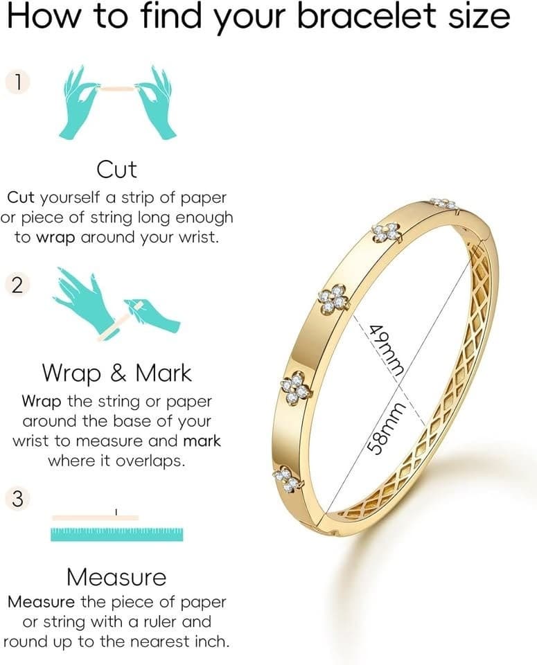 TIMELESSTAR Moissanite Four Leaf Clover Bangle 925 Silver 14K Gold Plated - Thumbnail 5