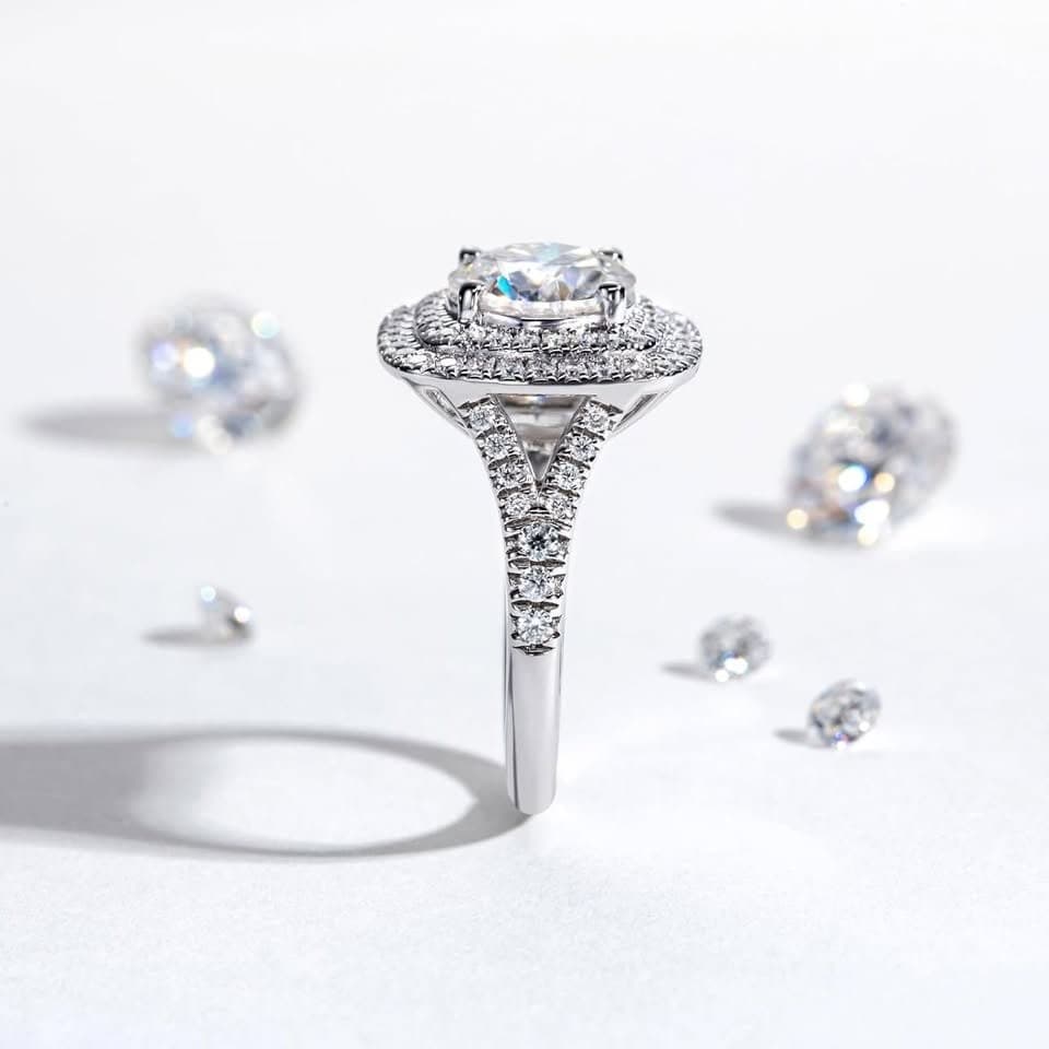 Yeesoth 3ct Halo Moissanite Engagement Ring D VVS1 925 Silver 14K Gold - Thumbnail 8