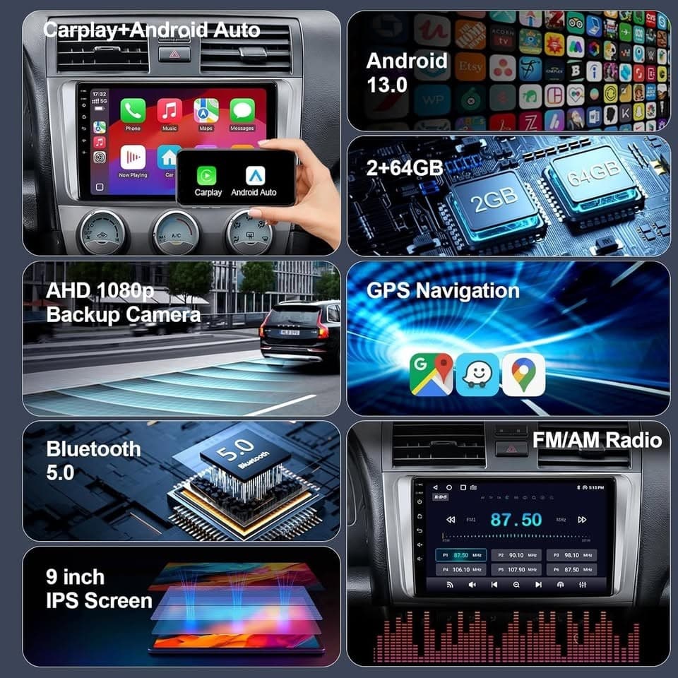 64GB Android 13, 9" Car Stereo for 2006-2011 Toyota Camry CarPlay - Thumbnail 5