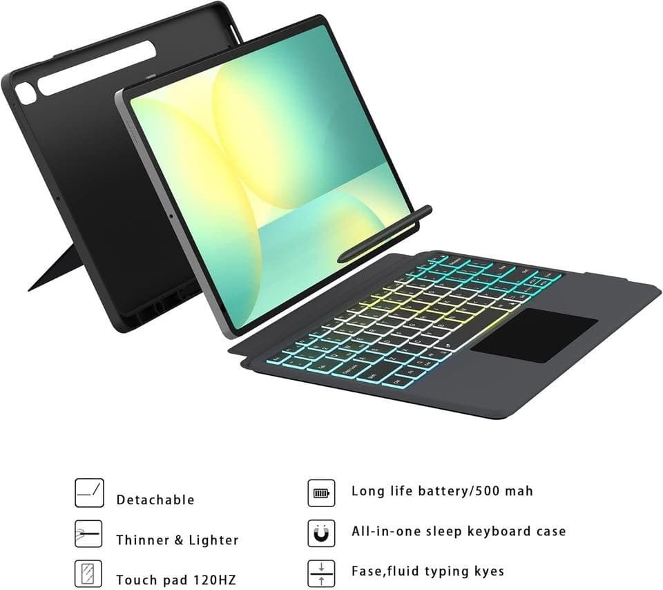 Ai Key Galaxy Tab S10 FE+ 13.1 Keyboard Case Backlit Touchpad Black - Thumbnail 10
